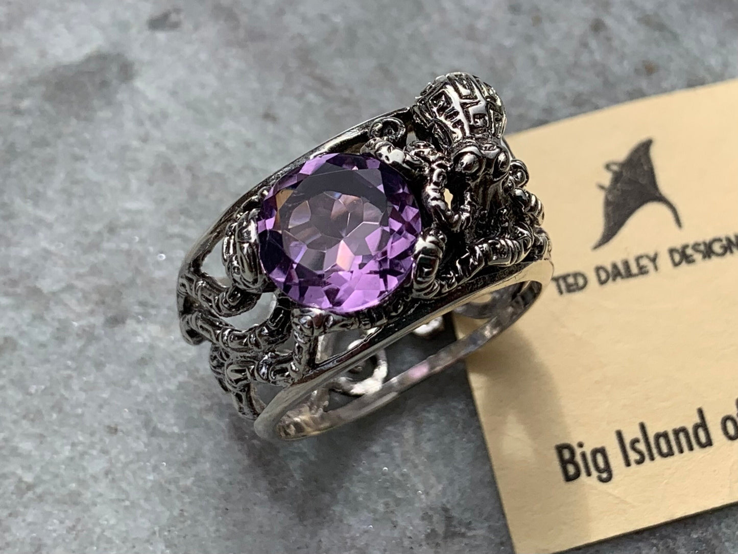 Octopus Ring. Amethyst, Sterling Silver.