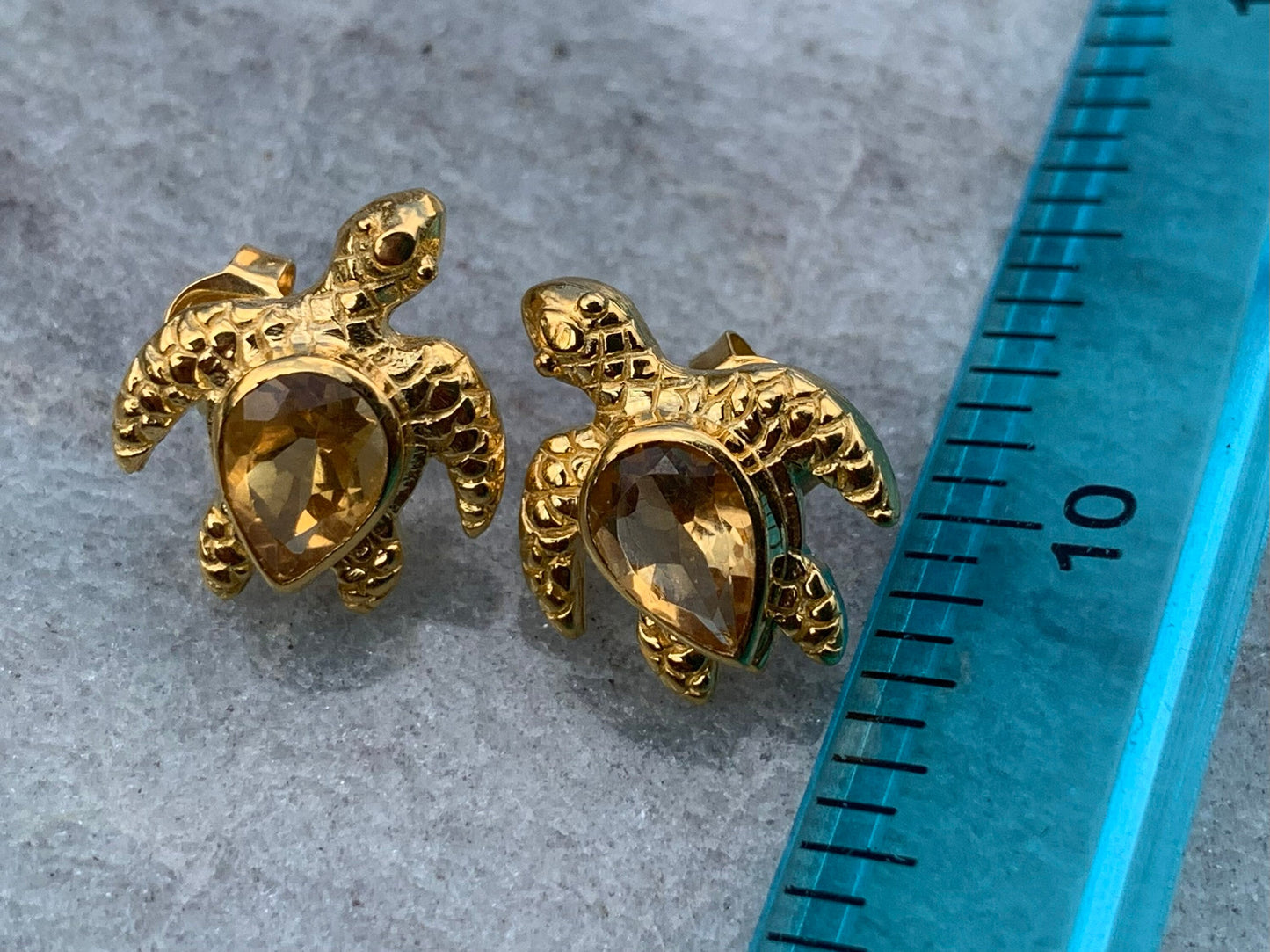 Turtle charm citrine gold vermeil stud earrings