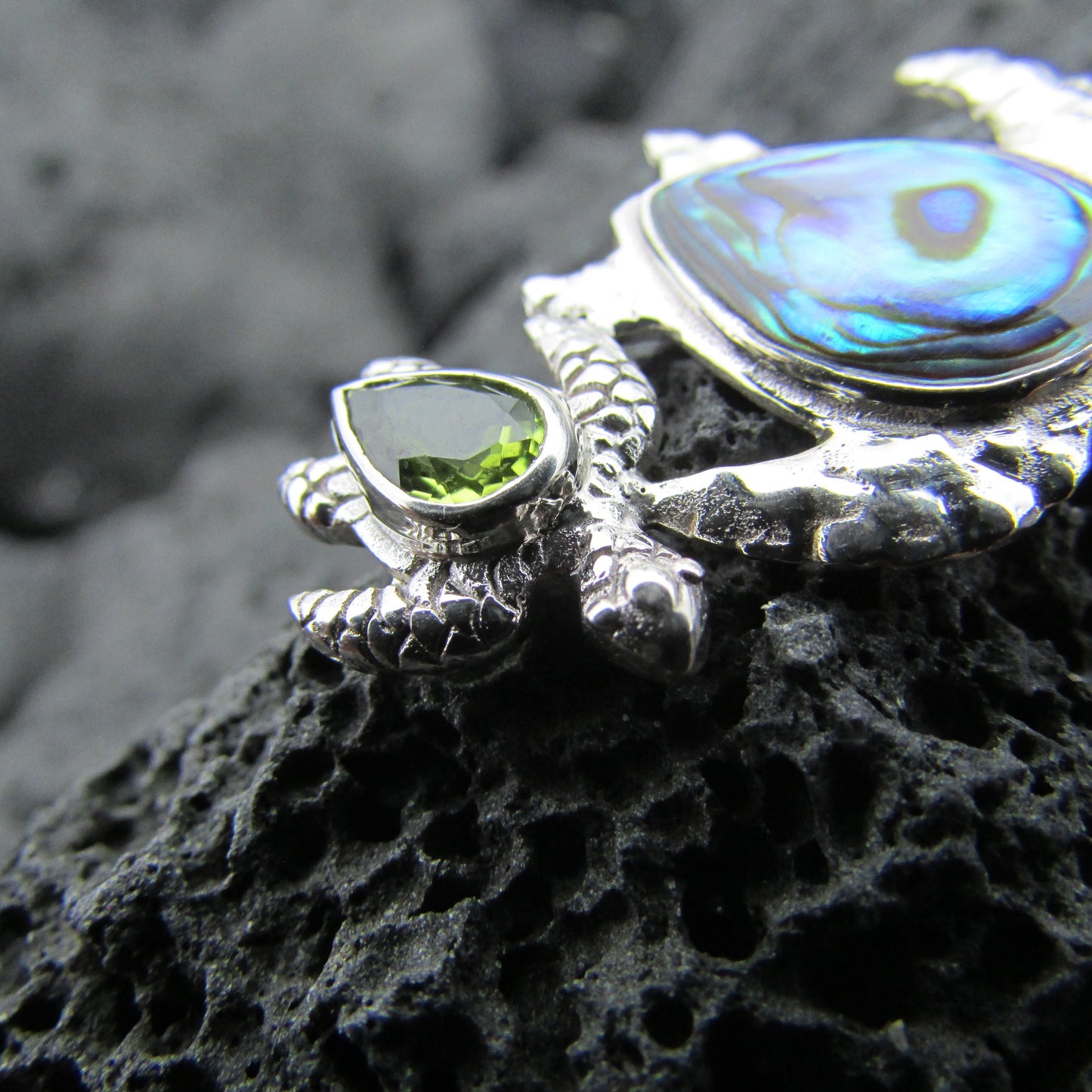 Turtle Necklace Pendant | Peridot | Paua Abalone Shell | Sterling Silver | Ocean | Beach | Gift | Jewelry | Handmade | Unique