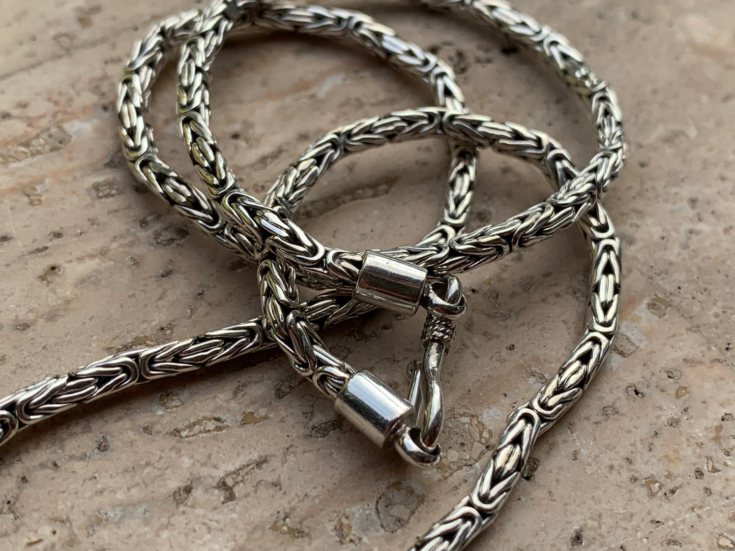 Byzantine hand woven chain. 2.5mm. Sterling Silver. 18”, 20”, or 22” long.