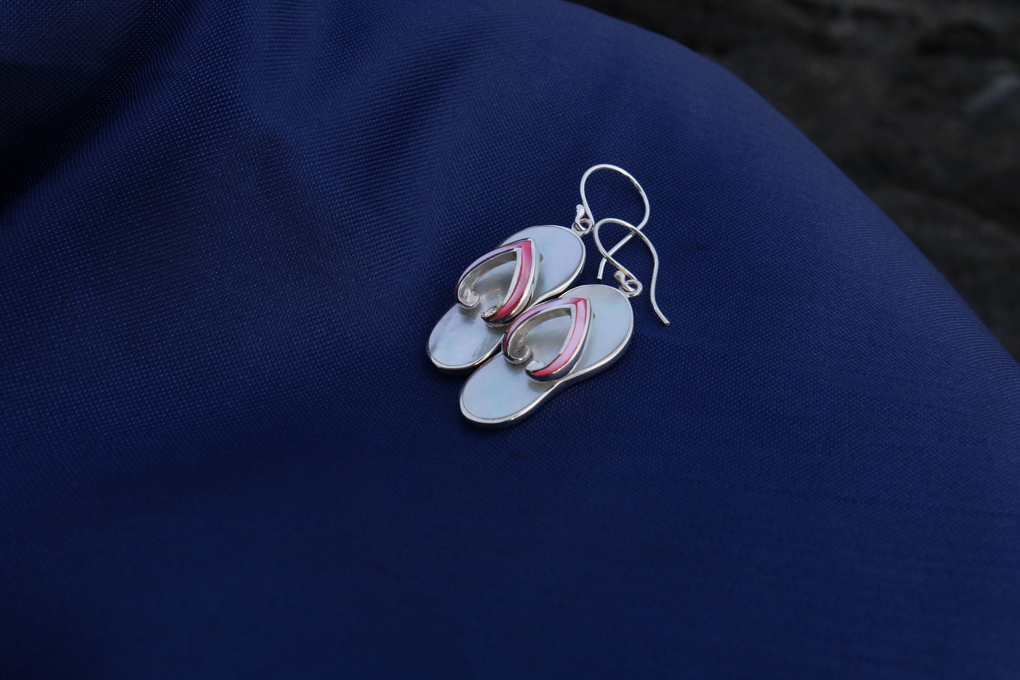 Beach Slippers Flip Flops Charm Earrings. Sterling Silver, Mother of Pearl, Abalone Shell.