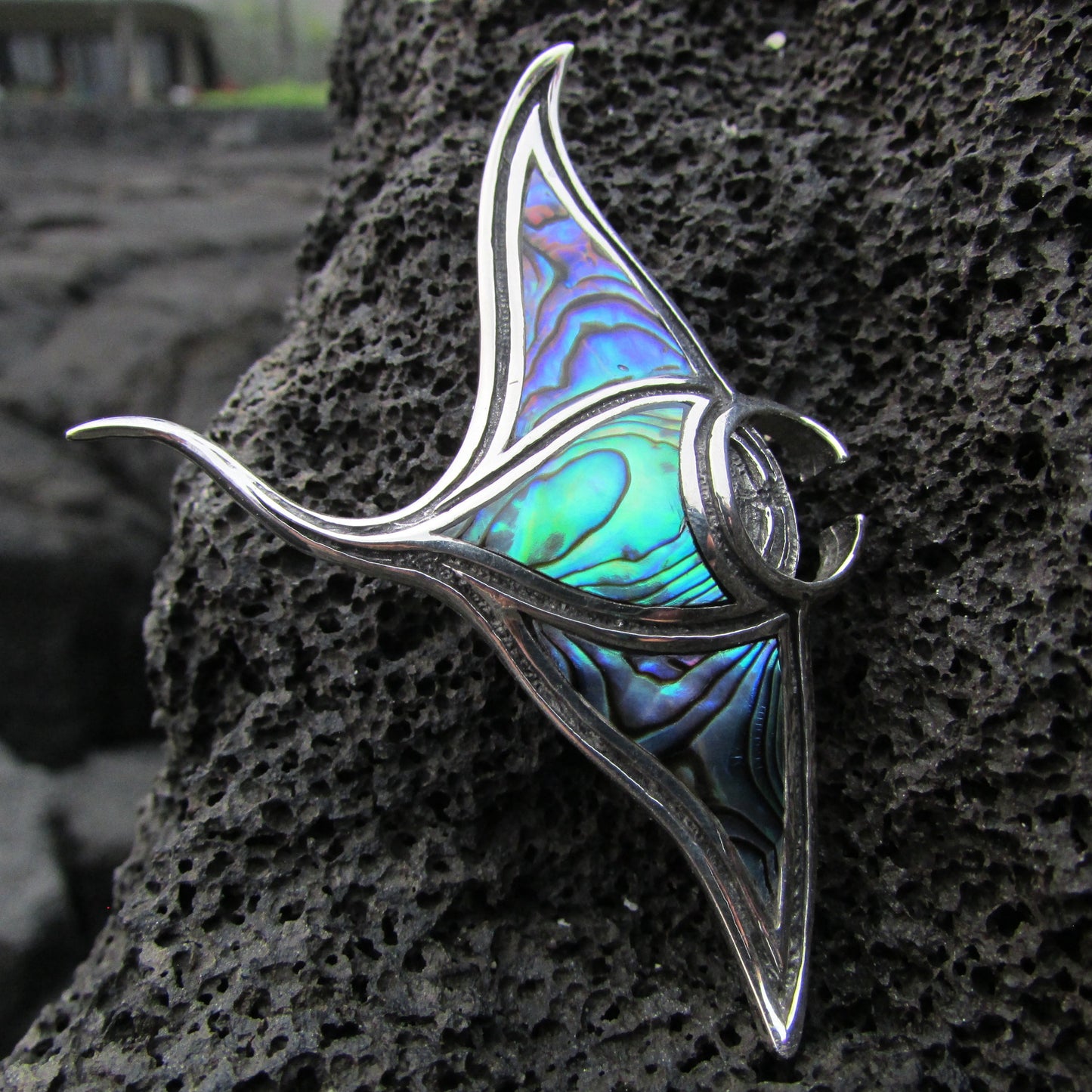 Manta Ray Necklace Pendant Handmade | Abalone | Paua Shell | Sterling Silver