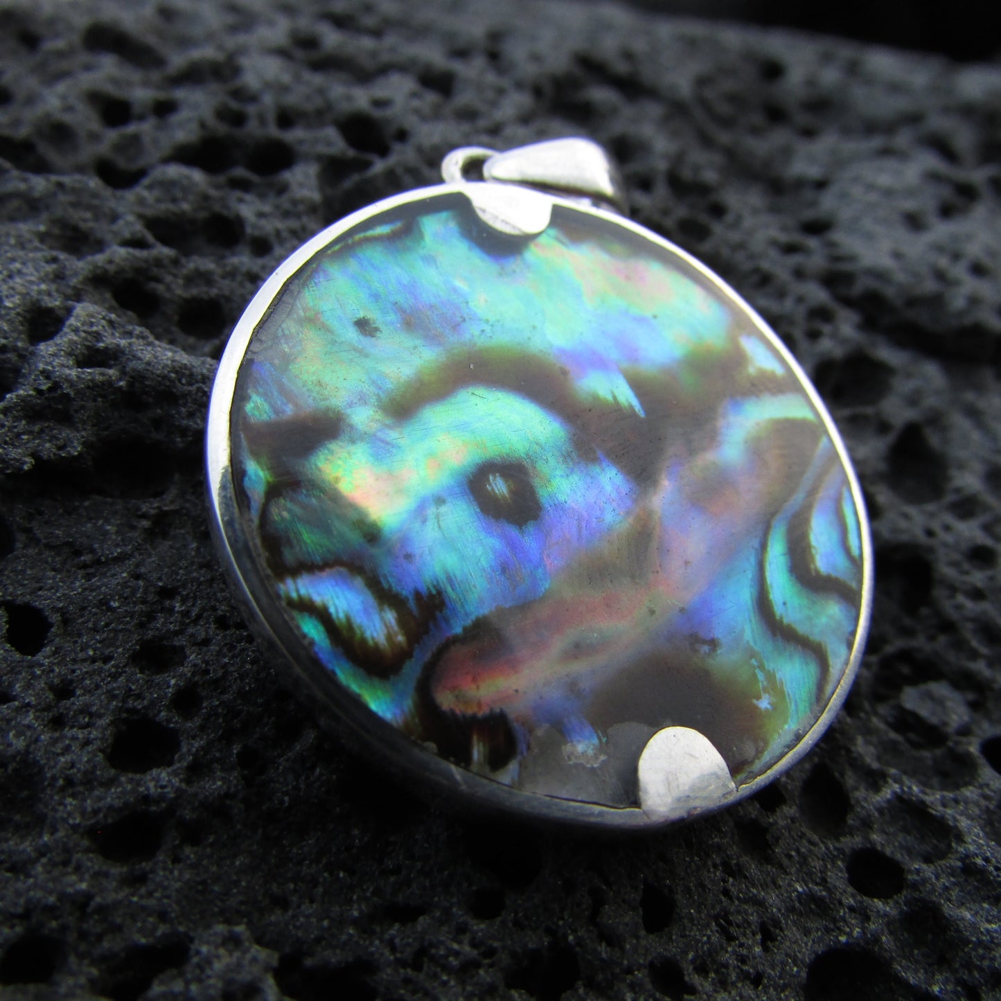 Seahorse Wave Necklace Pendant | Blue Topaz | Paua Abalone Shell | Sterling Silver | From Hawaii | Unique | Handmade