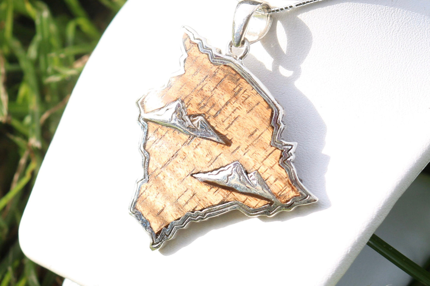 Big Island of Hawaii Mountains. Mauna Kea and Mauna Loa Pendant Necklace. Hawaiian Koa Wood. Sterling Silver.