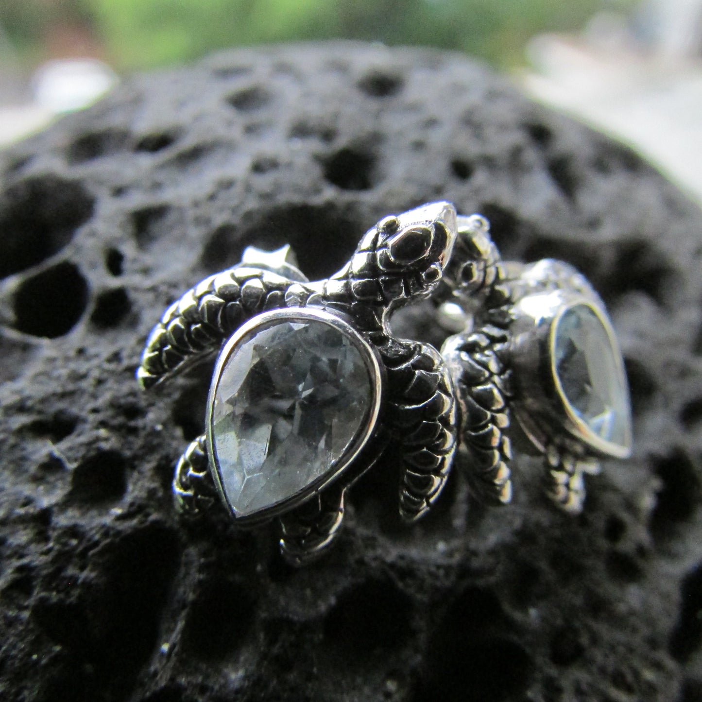 Sea Turtle Stud Earrings | Blue Topaz | Sterling Silver | Ocean | Beach | Gift | Jewelry | Handmade | Unique