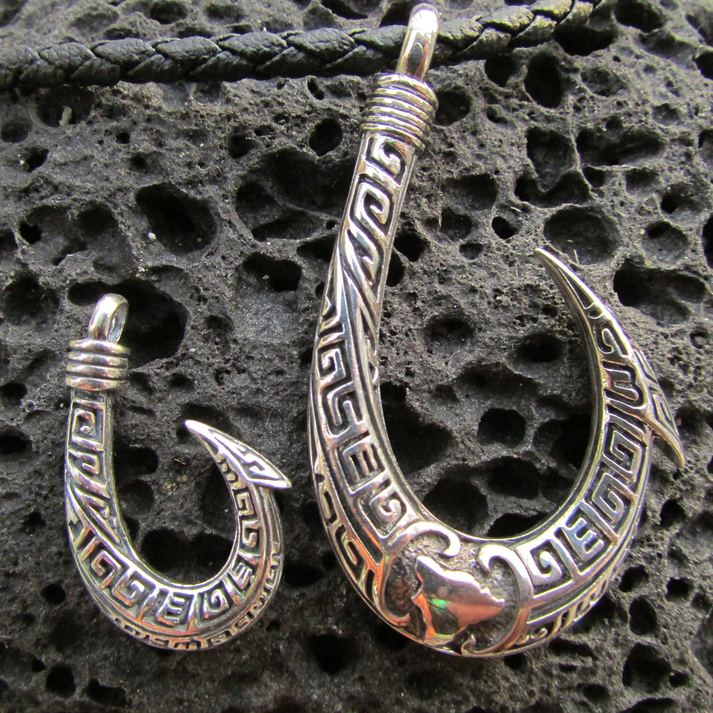 Fishing Hook with Hawaii's Big Island Shape | Sterling Silver | Ocean | Beach | Gift | Jewelry | Handmade | Unique