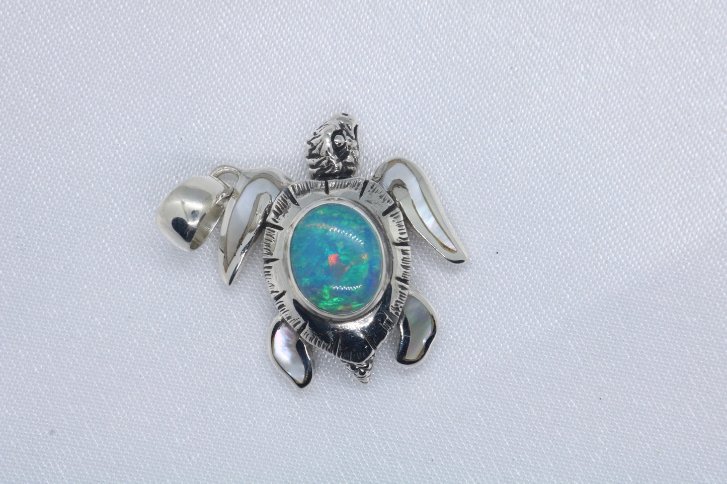 Opal Turtle Hawaiian Honu Silver Mother of Pearl Necklace Pendant
