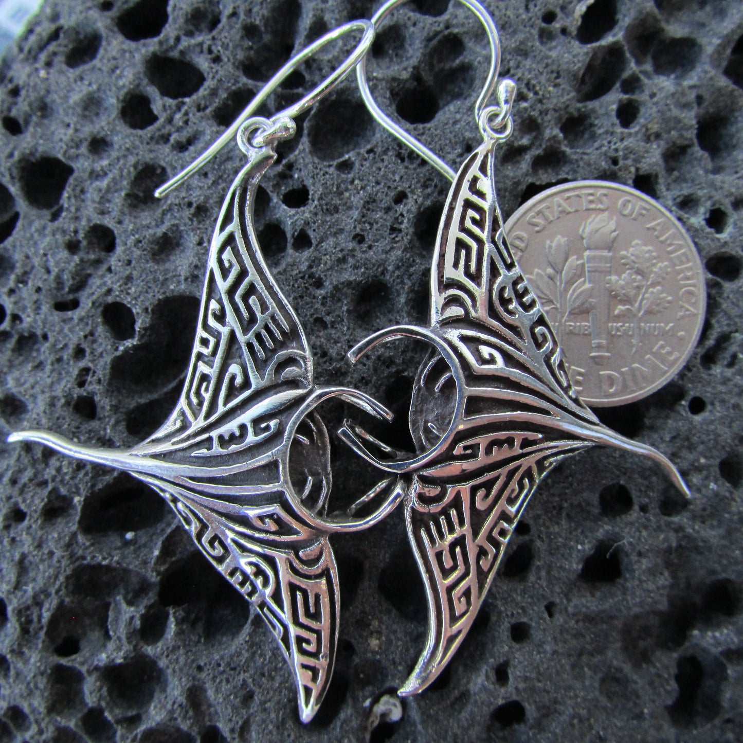 Manta Ray Earrings Large | Sterling Silver | Ocean | Beach | Gift | Jewelry | Handmade | Unique
