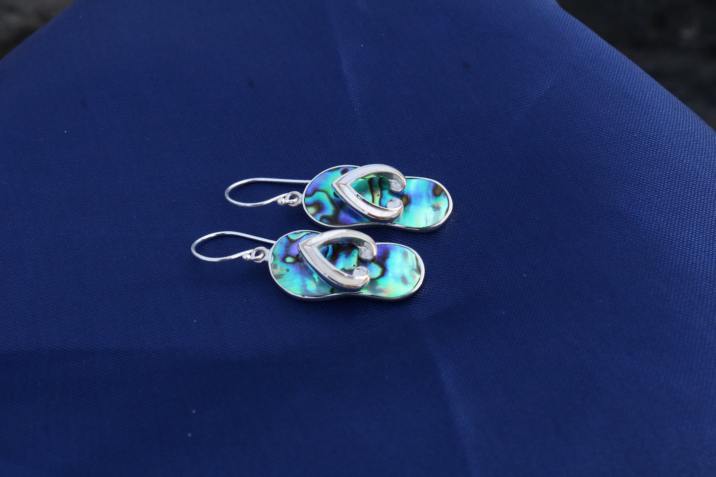 Beach Slippers Flip Flops Charm Earrings. Sterling Silver, Mother of Pearl, Abalone Shell.