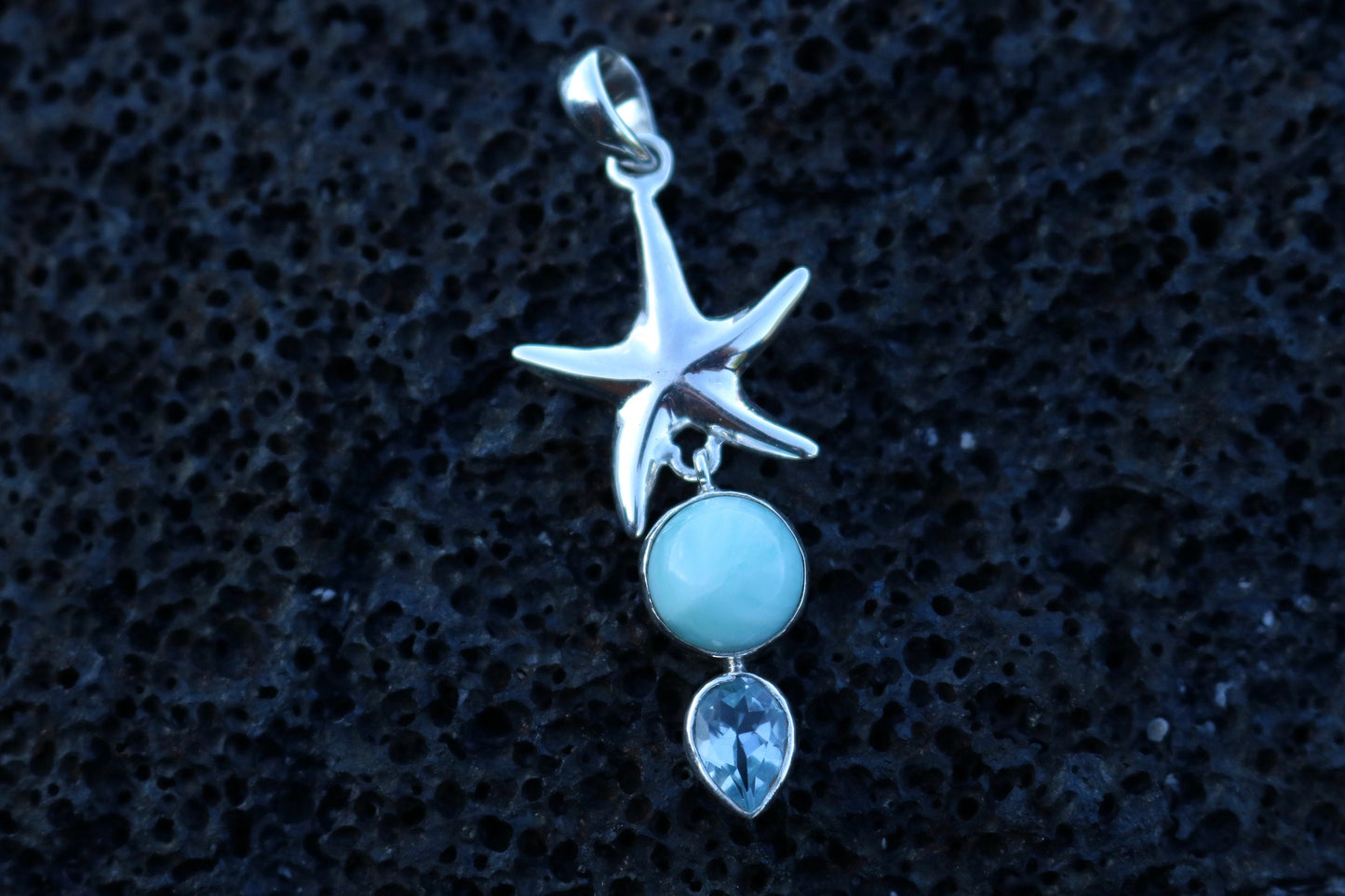 Starfish Larimar Blue Topaz Sterling Silver Necklace Pendant