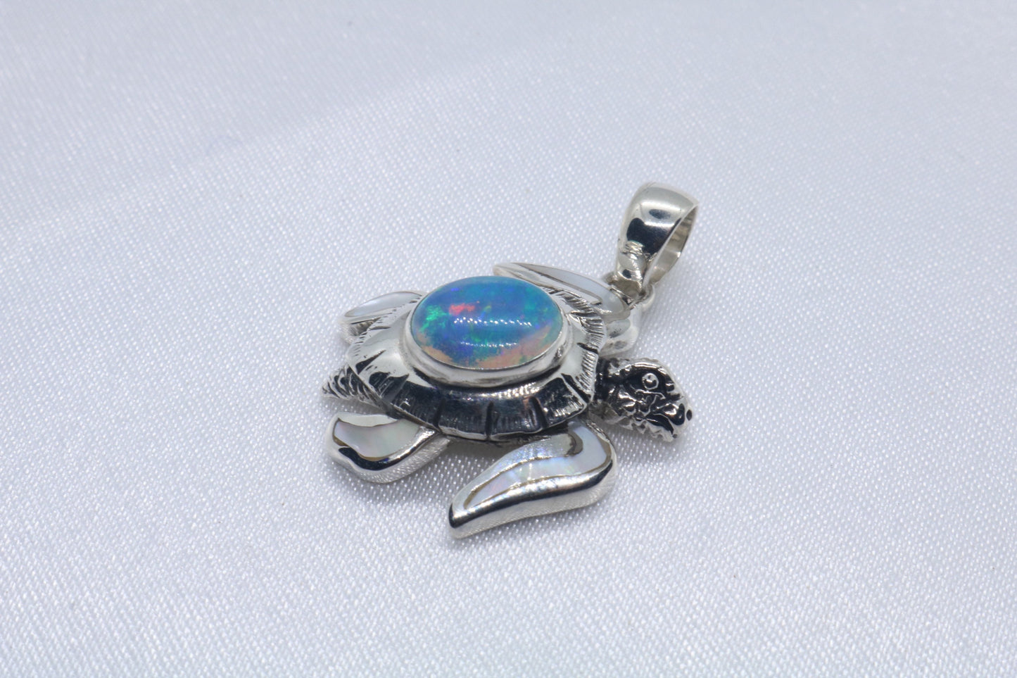 Opal Turtle Hawaiian Honu Silver Mother of Pearl Necklace Pendant