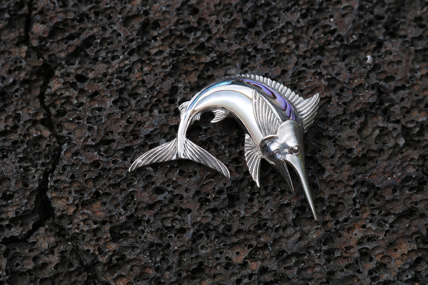 Marlin Fish Necklace Pendant. Abalone Paua Shell, Mother of Pearl. Gift for Real Fisherman. Billfisher Kona.