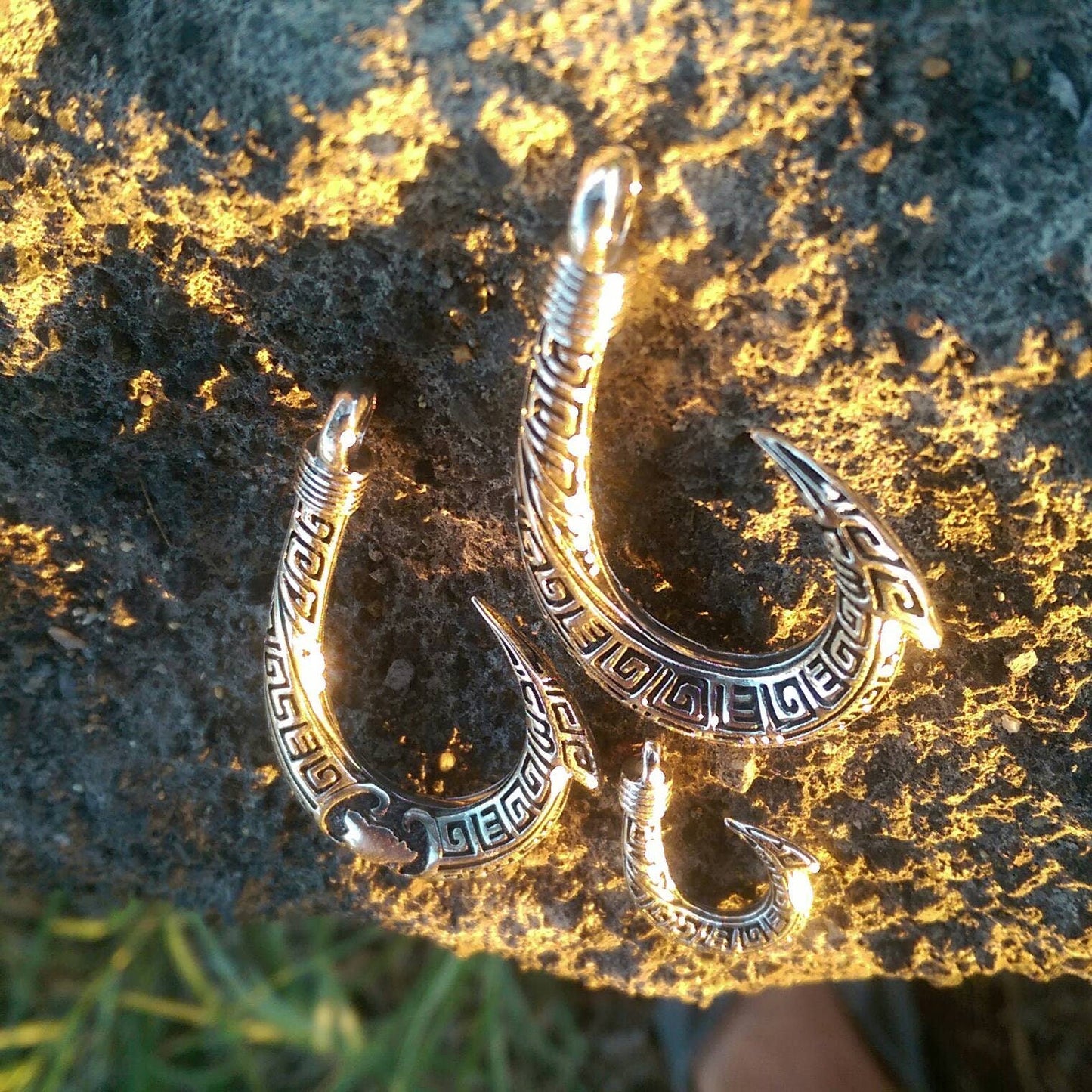 Fishing Hook with Hawaii's Big Island Shape | Sterling Silver | Ocean | Beach | Gift | Jewelry | Handmade | Unique