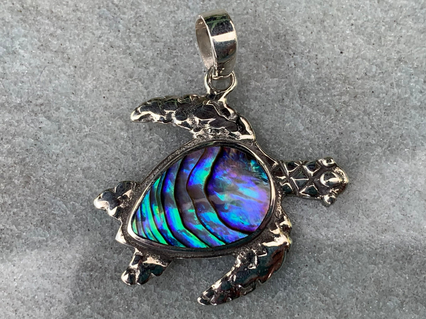 Turtle - Hawaiian Honu - Necklace Pendant. Sterling Silver, Abalone Shell.