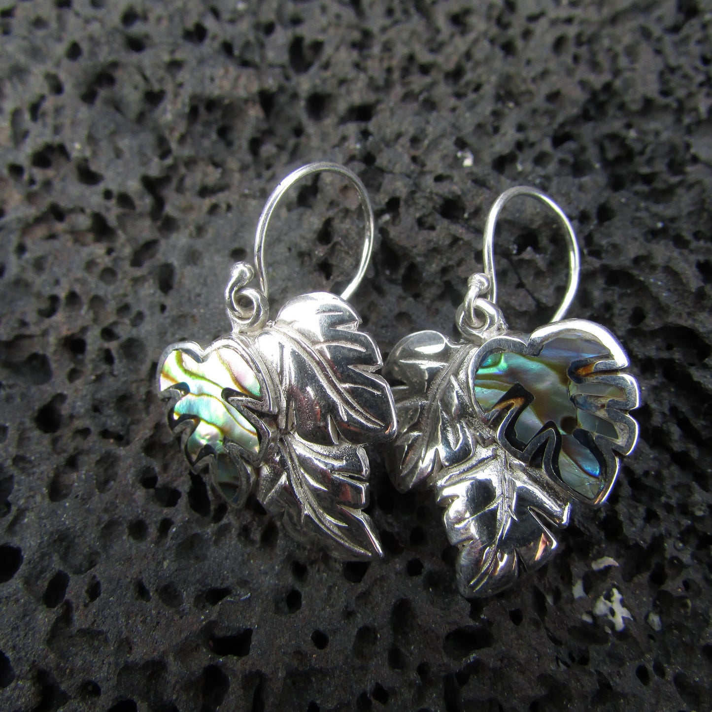 Monstera Leaf Earrings | Paua Shell | Sterling Silver | Ocean | Beach | Gift | Jewelry | Handmade | Unique