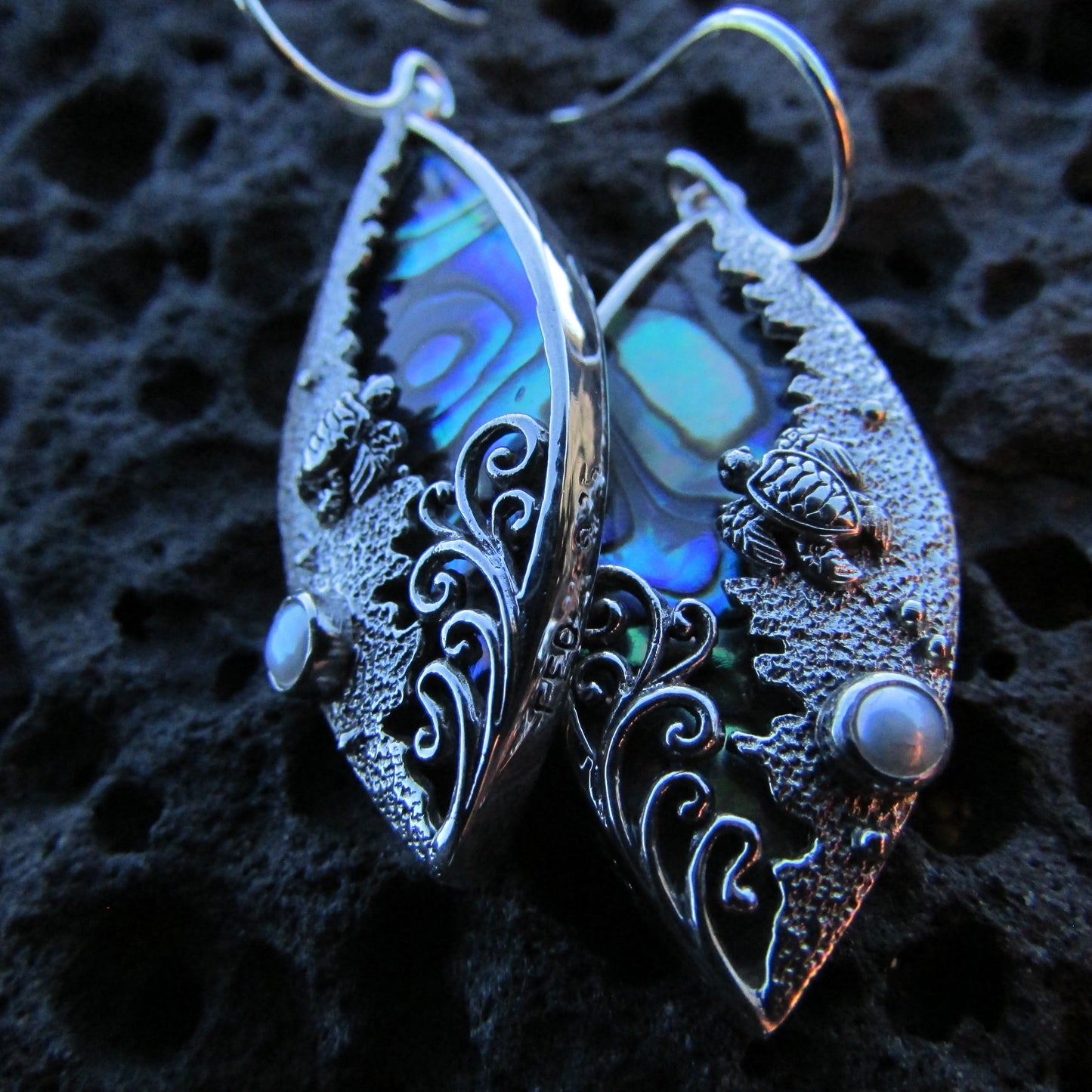 Sea Turtle Wave Earrings | Paua Abalone Shell | Sterling Silver | Ocean | Beach | Gift | Jewelry | Handmade | Unique