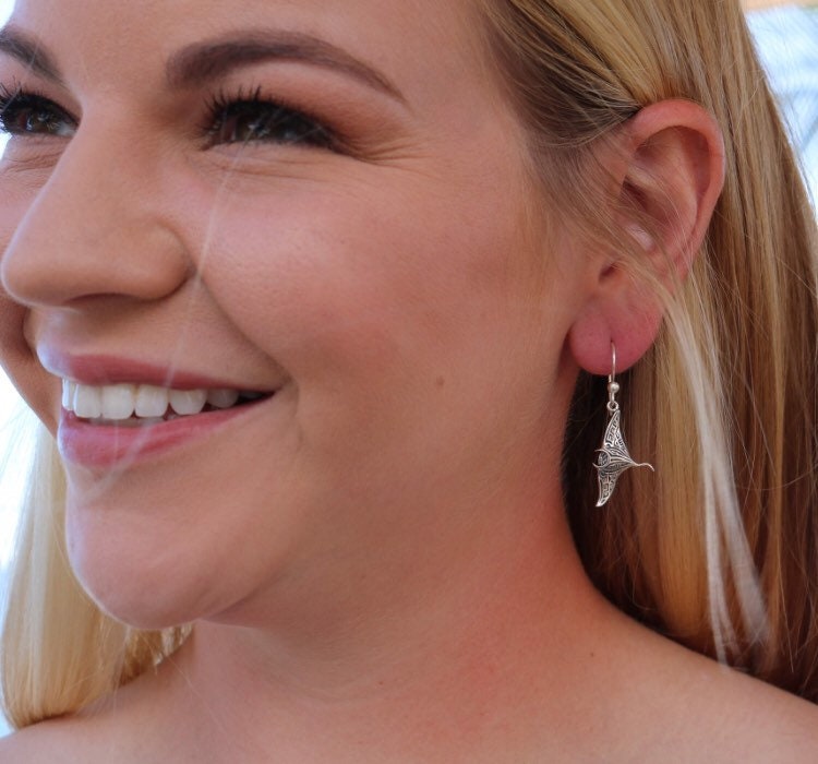 Manta Ray Earrings Large | Sterling Silver | Ocean | Beach | Gift | Jewelry | Handmade | Unique
