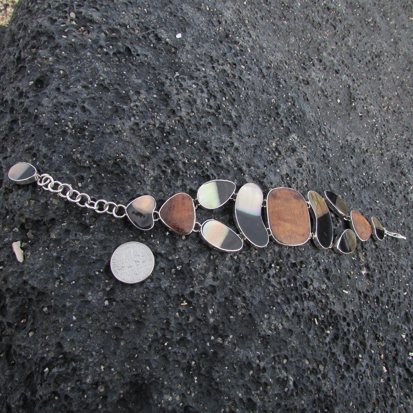 Bracelet | Hawaiian Koa Wood | Black Lip Ouster | Sterling Silver