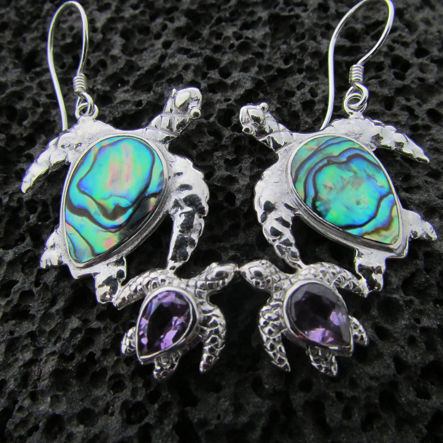 Sea Turtle Couple Earrings | Abalone Paua Shell | Amethyst | Beach | Gift | Jewelry | Handmade | Unique