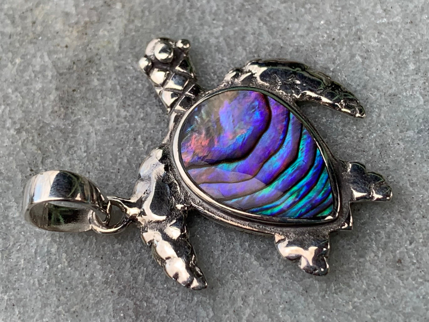 Turtle - Hawaiian Honu - Necklace Pendant. Sterling Silver, Abalone Shell.