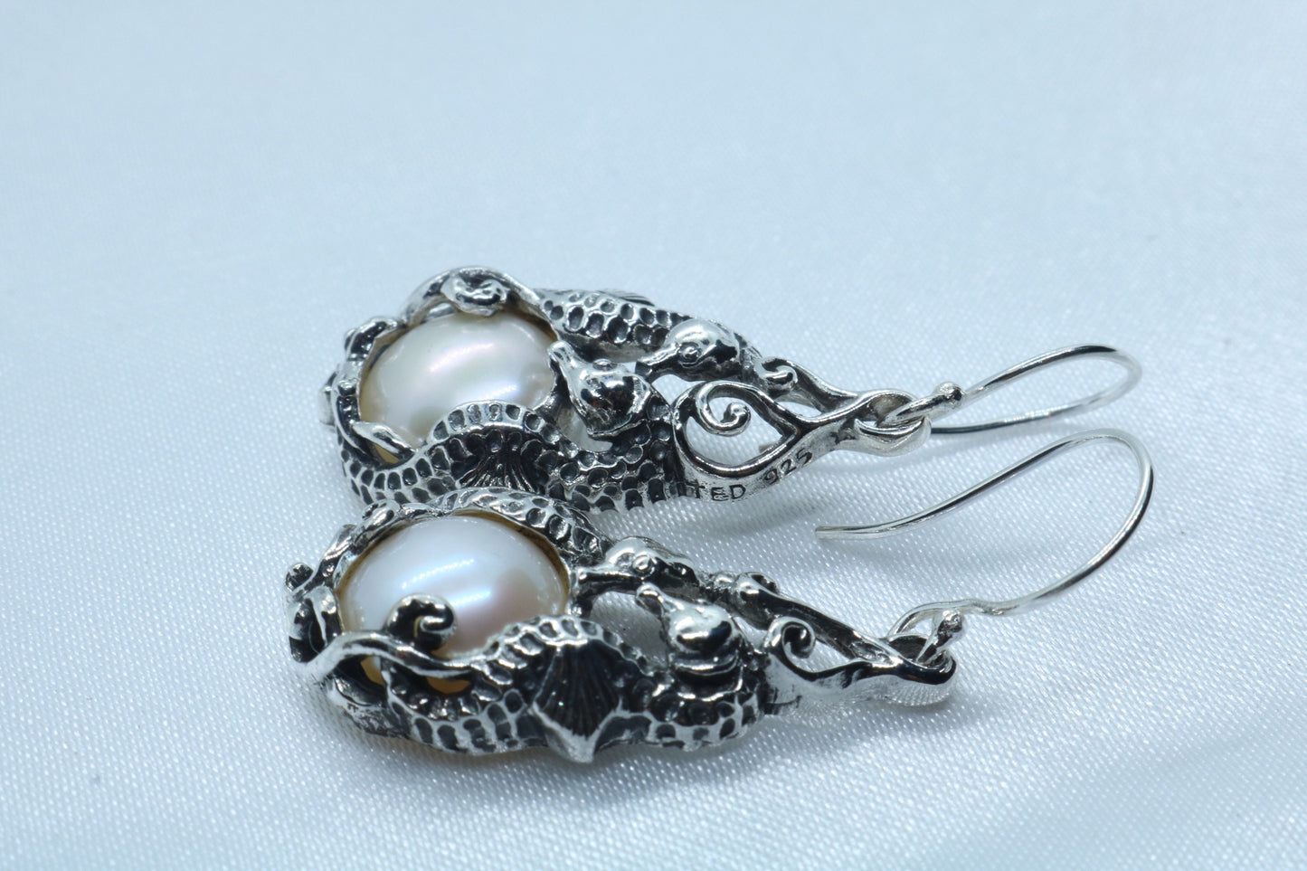Seahorses Mabe White Pearl Silver Earrings