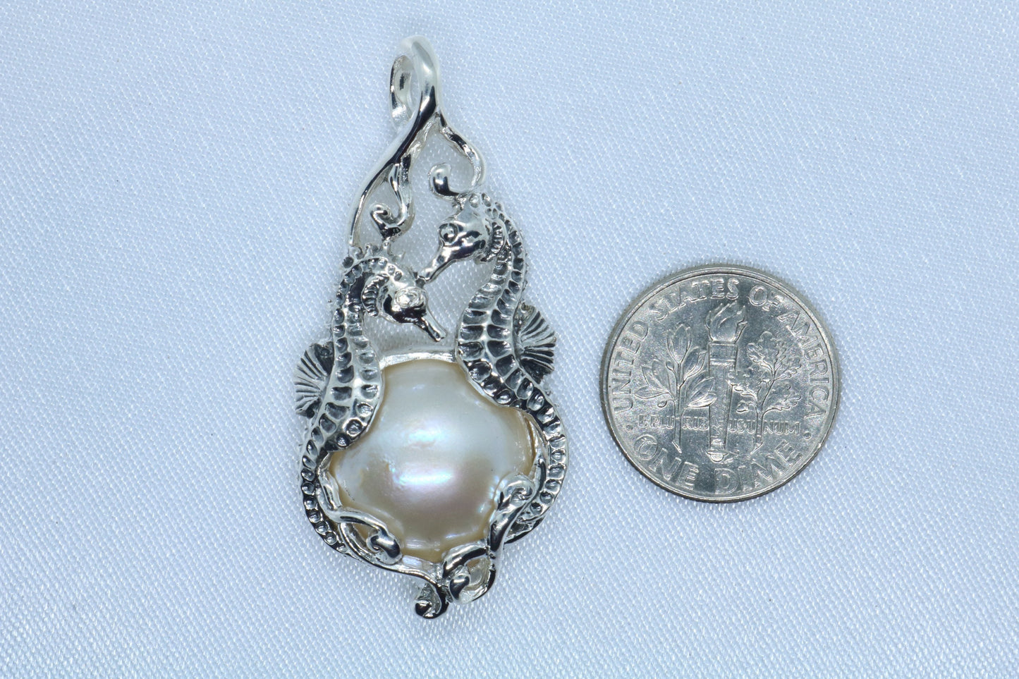 Seahorses Mabe White Pearl Pendant Necklace