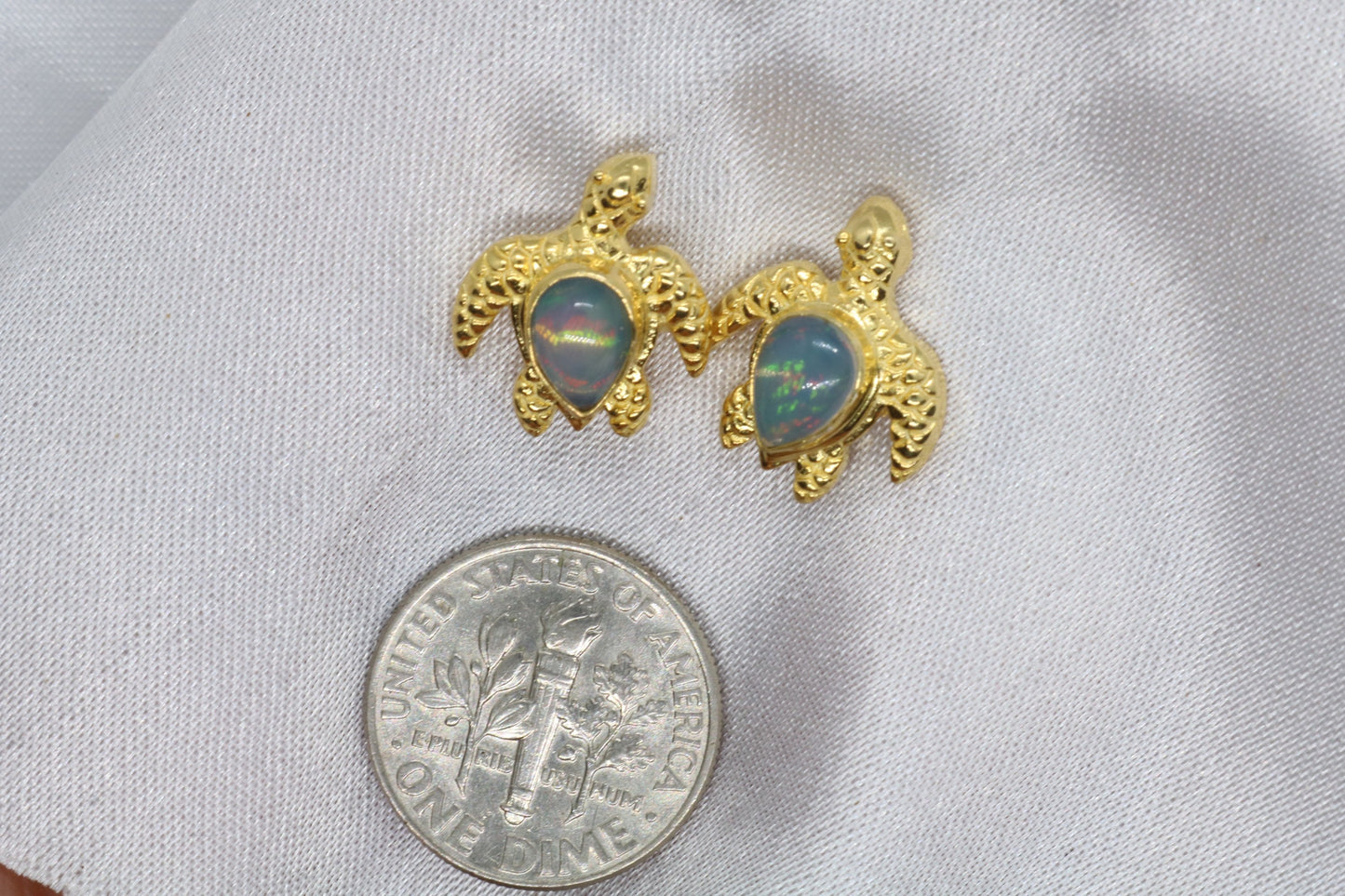 Opal Turtles Hawaiian Honu 18K Gold Vermeil Mother of Pearl Stud Earrings