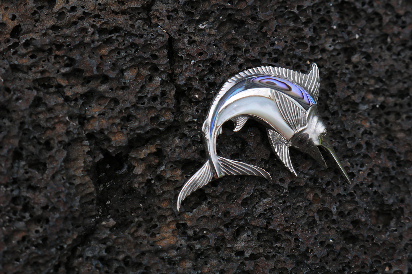 Marlin Fish Necklace Pendant. Abalone Paua Shell, Mother of Pearl. Gift for Real Fisherman. Billfisher Kona.