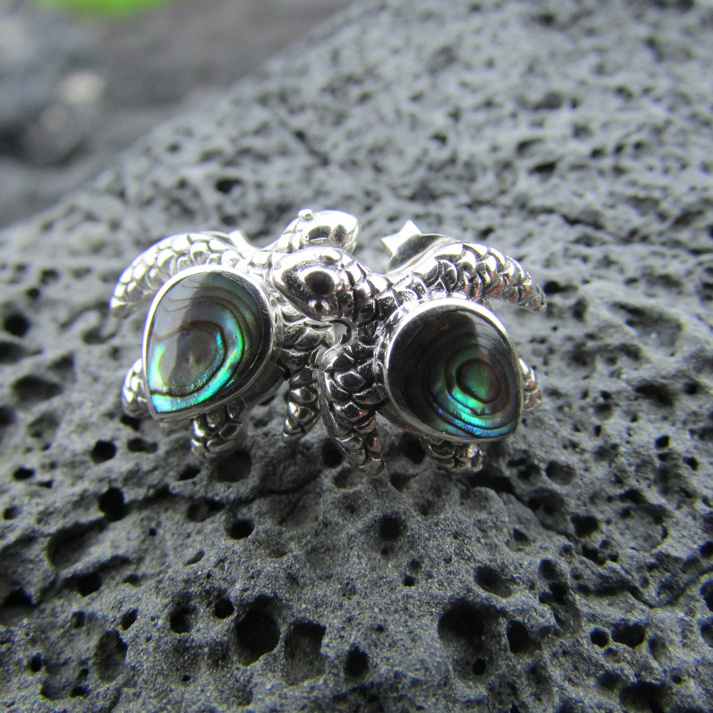 Sea Turtle Stud Earrings | Abalone Paua Shell | Ocean | Beach | Gift | Jewelry | Handmade | Unique | Sterling Silver