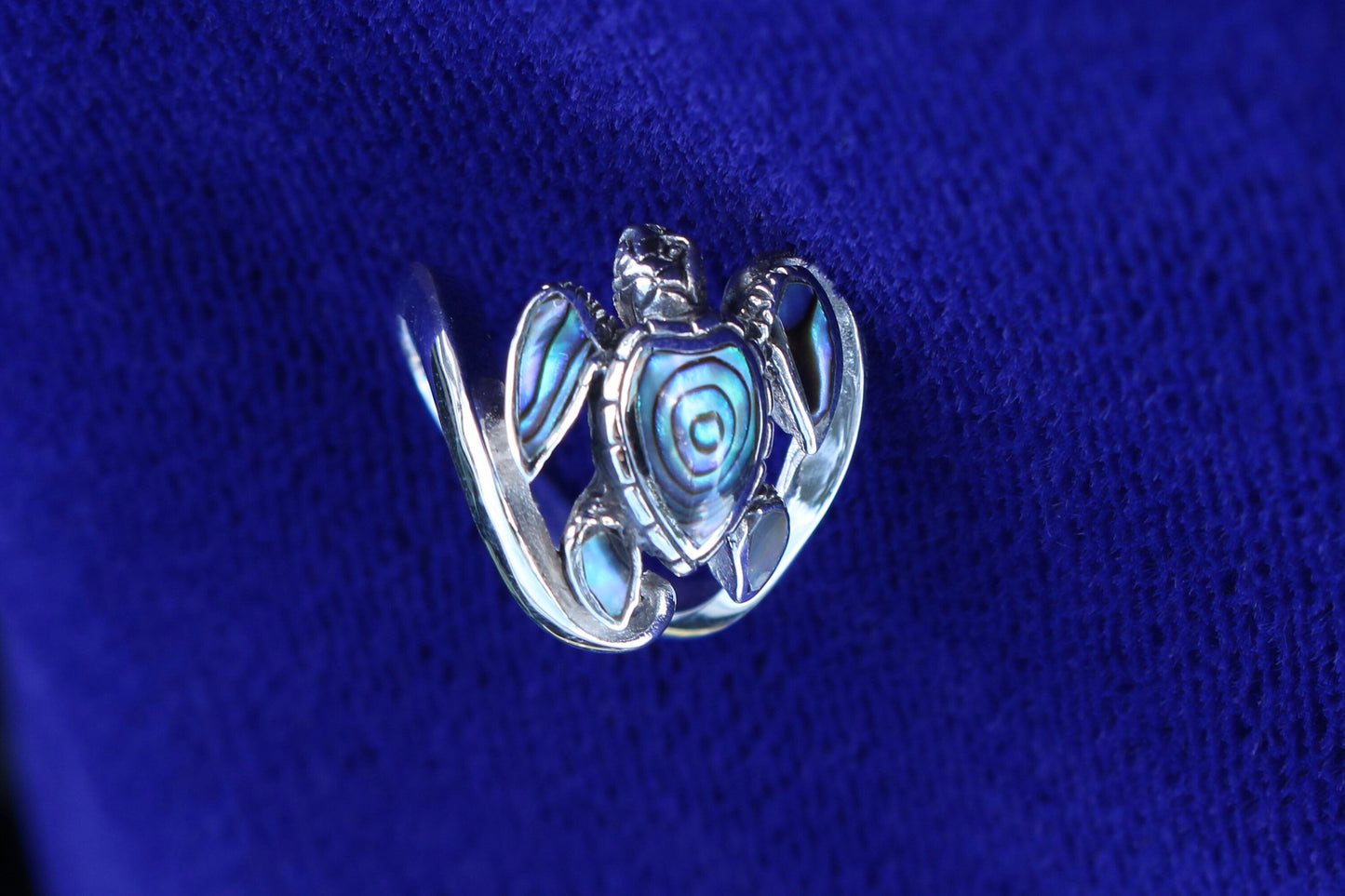 Turtle Ring Hawaiian Honu. Abalone Paua Shell. Sterling Silver.