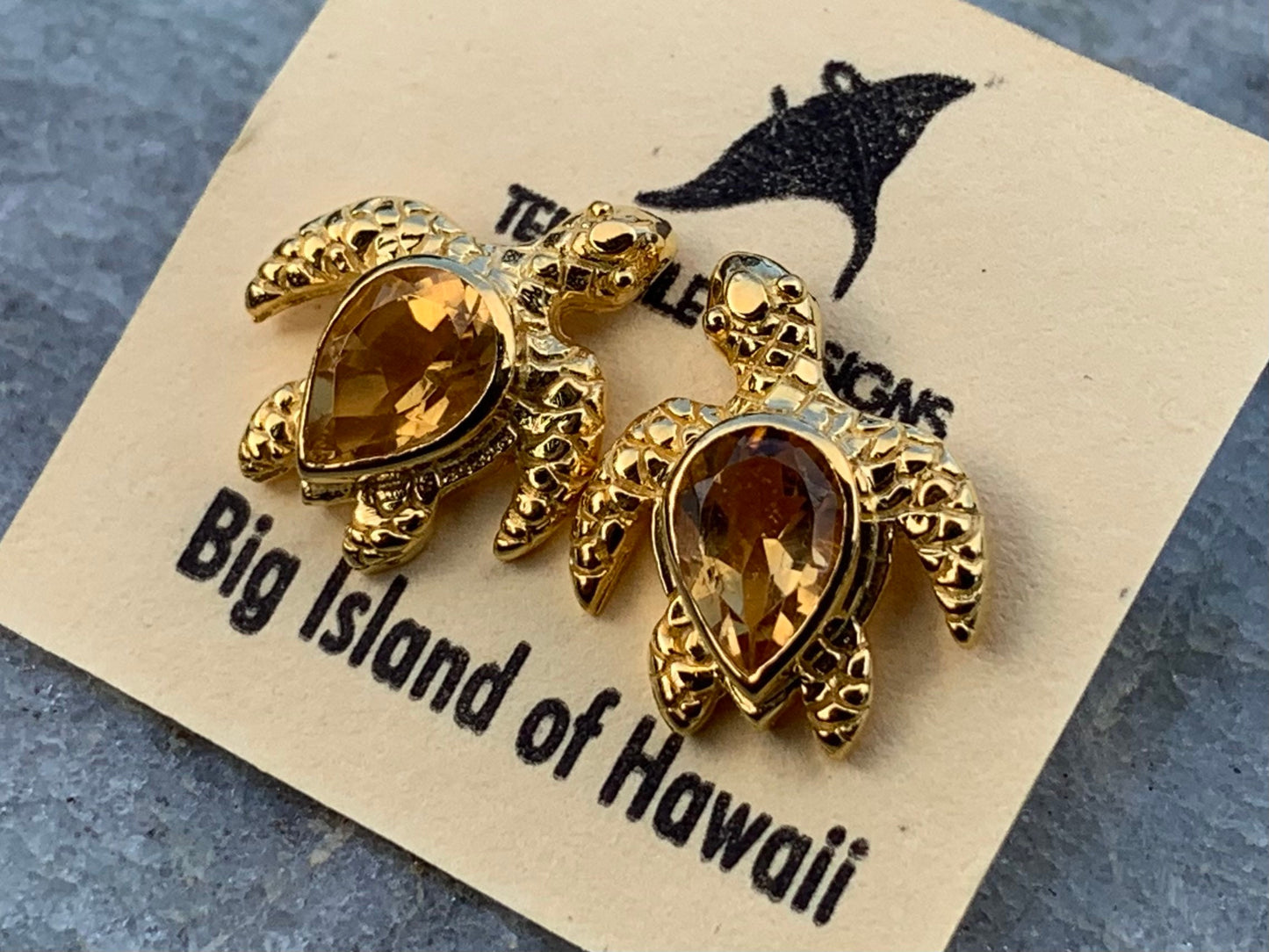 Turtle charm citrine gold vermeil stud earrings