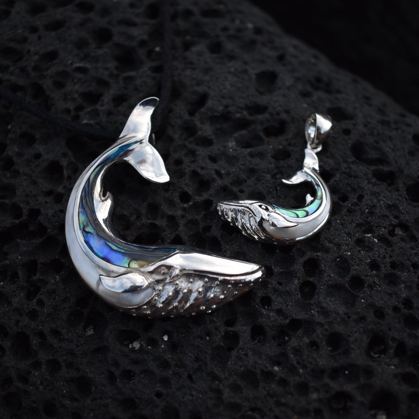 Whale Necklace Pendant. Sterling Silver. Abalone Shell. Mother of Pearl.