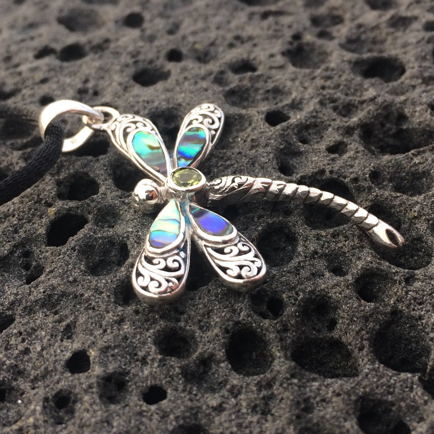 Dragonfly Necklace Pendant | Sterling Silver | Abalone Shell | Peridot | Amethyst | Blue Topaz | Gift | Jewelry | Handmade | Unique