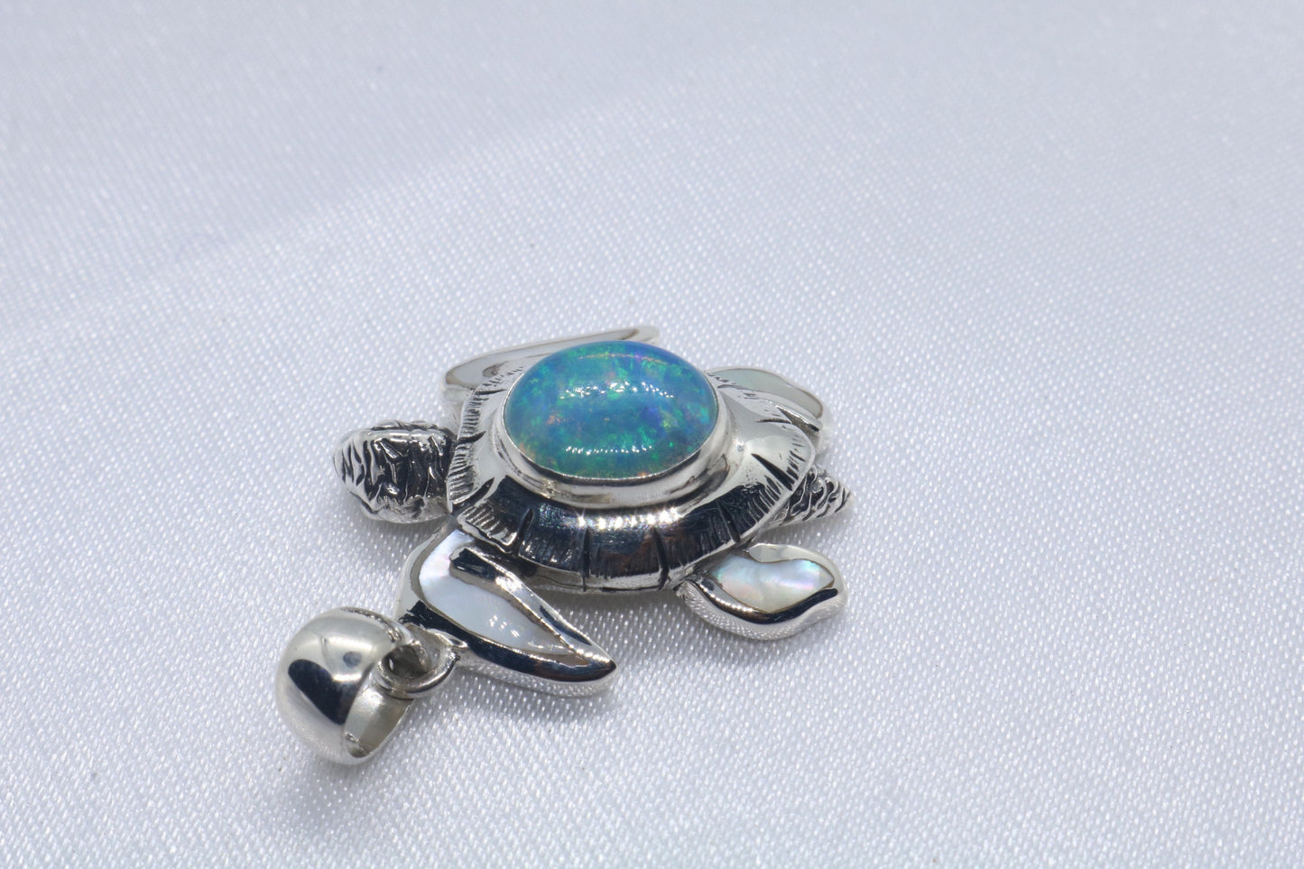 Opal Turtle Hawaiian Honu Silver Mother of Pearl Necklace Pendant
