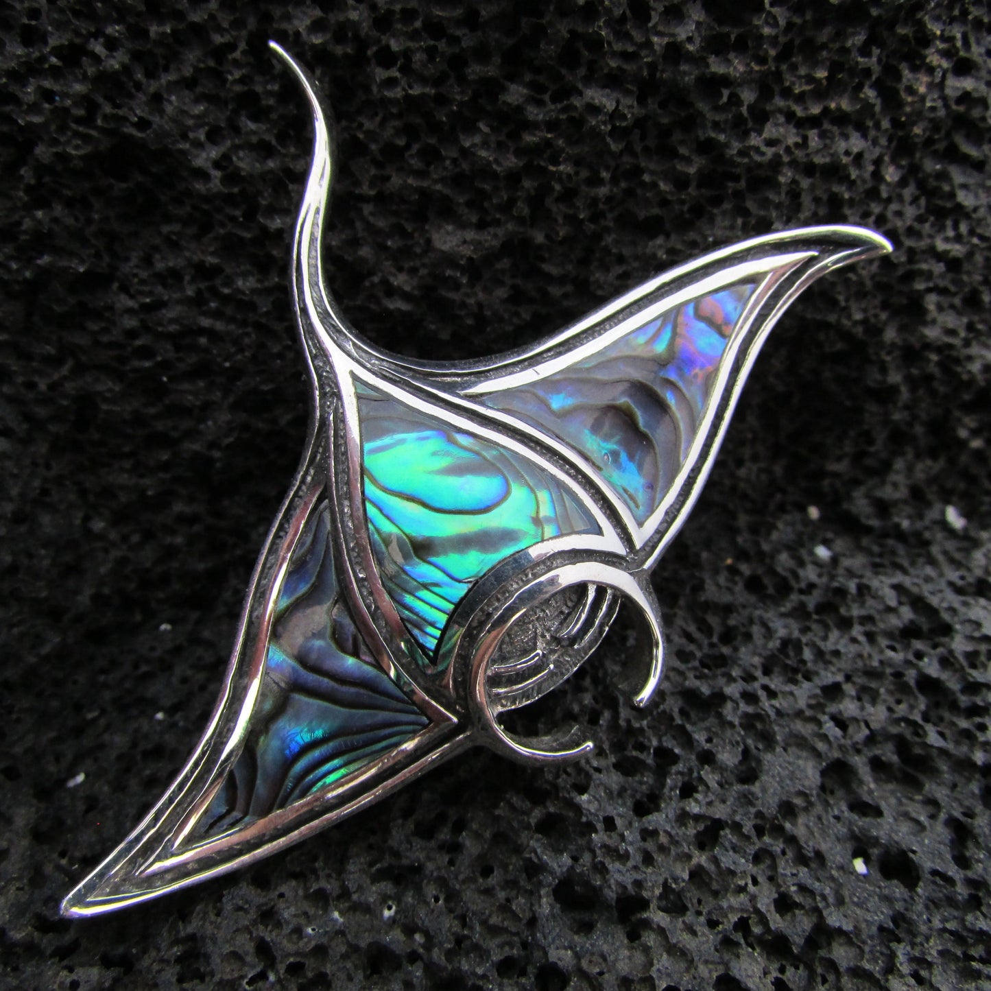 Manta Ray Necklace Pendant Handmade | Abalone | Paua Shell | Sterling Silver