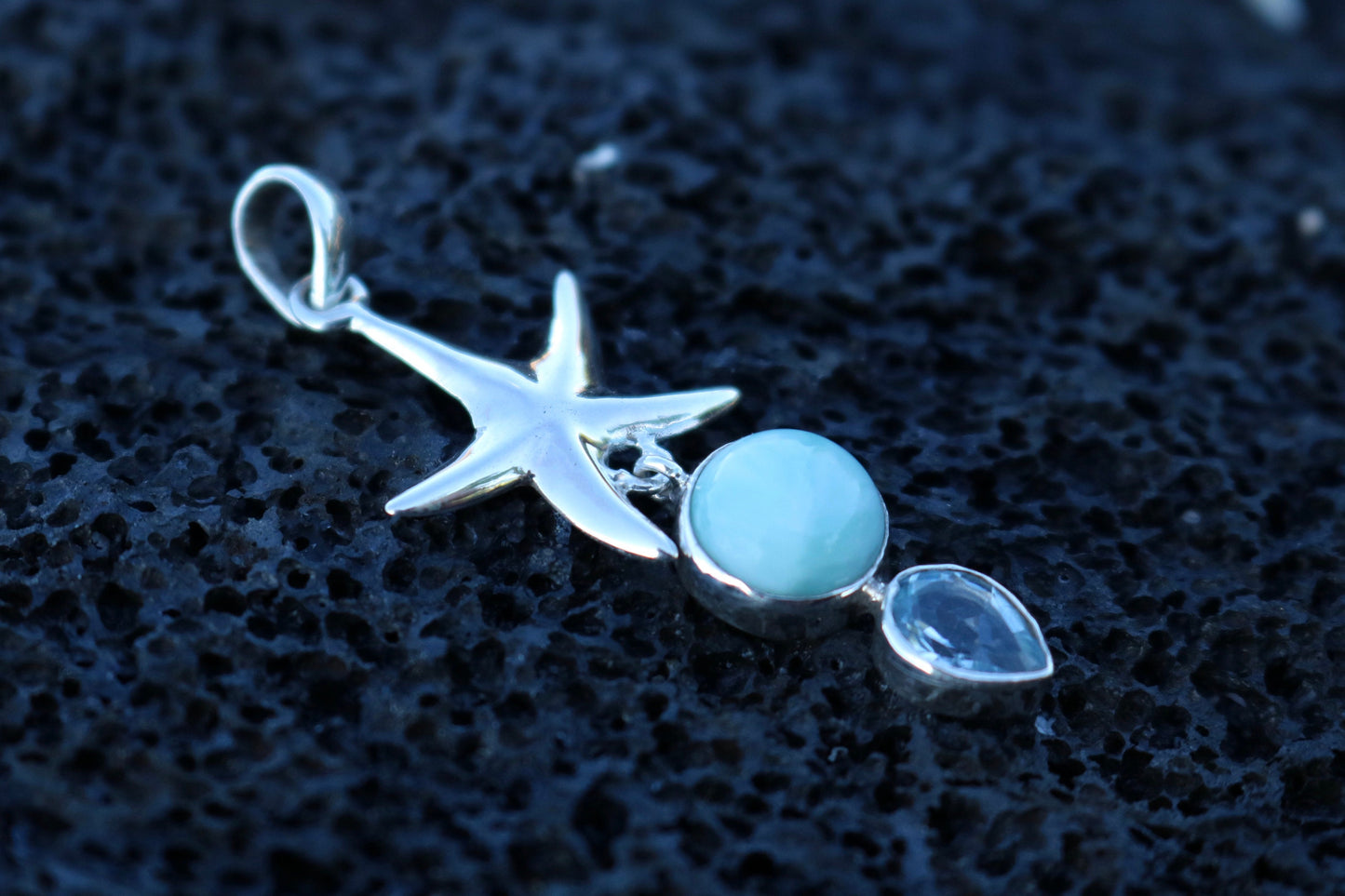 Starfish Larimar Blue Topaz Sterling Silver Necklace Pendant