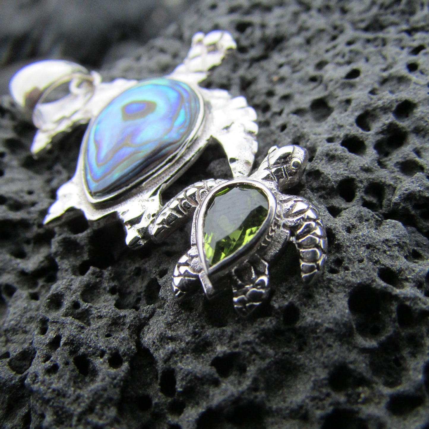 Turtle Necklace Pendant | Peridot | Paua Abalone Shell | Sterling Silver | Ocean | Beach | Gift | Jewelry | Handmade | Unique