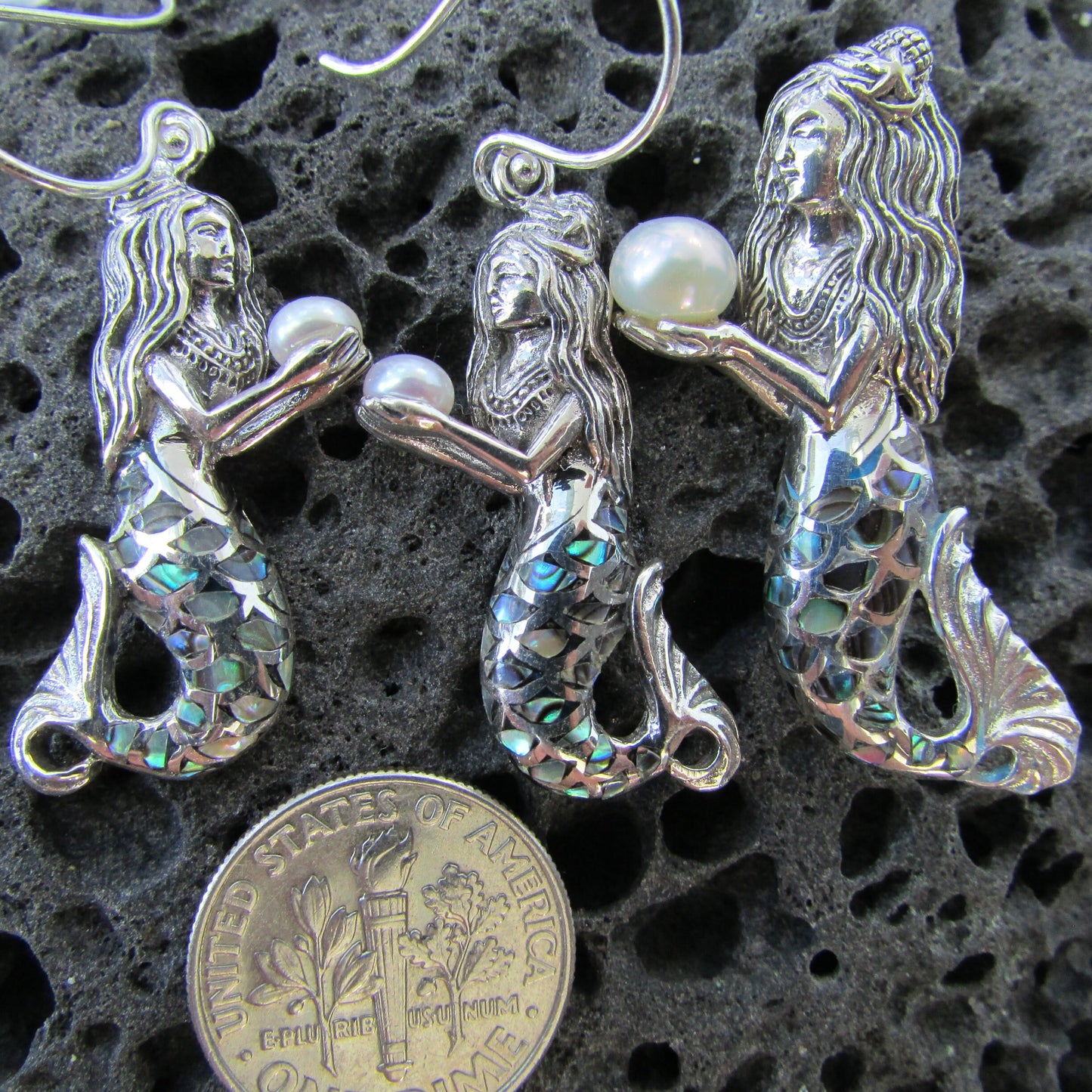 Mermaid Necklace Pendant | Pearl | Sterling Silver | Paua Shell | Abalone Shell | Ocean | Beach | Gift | Jewelry | Handmade | Unique