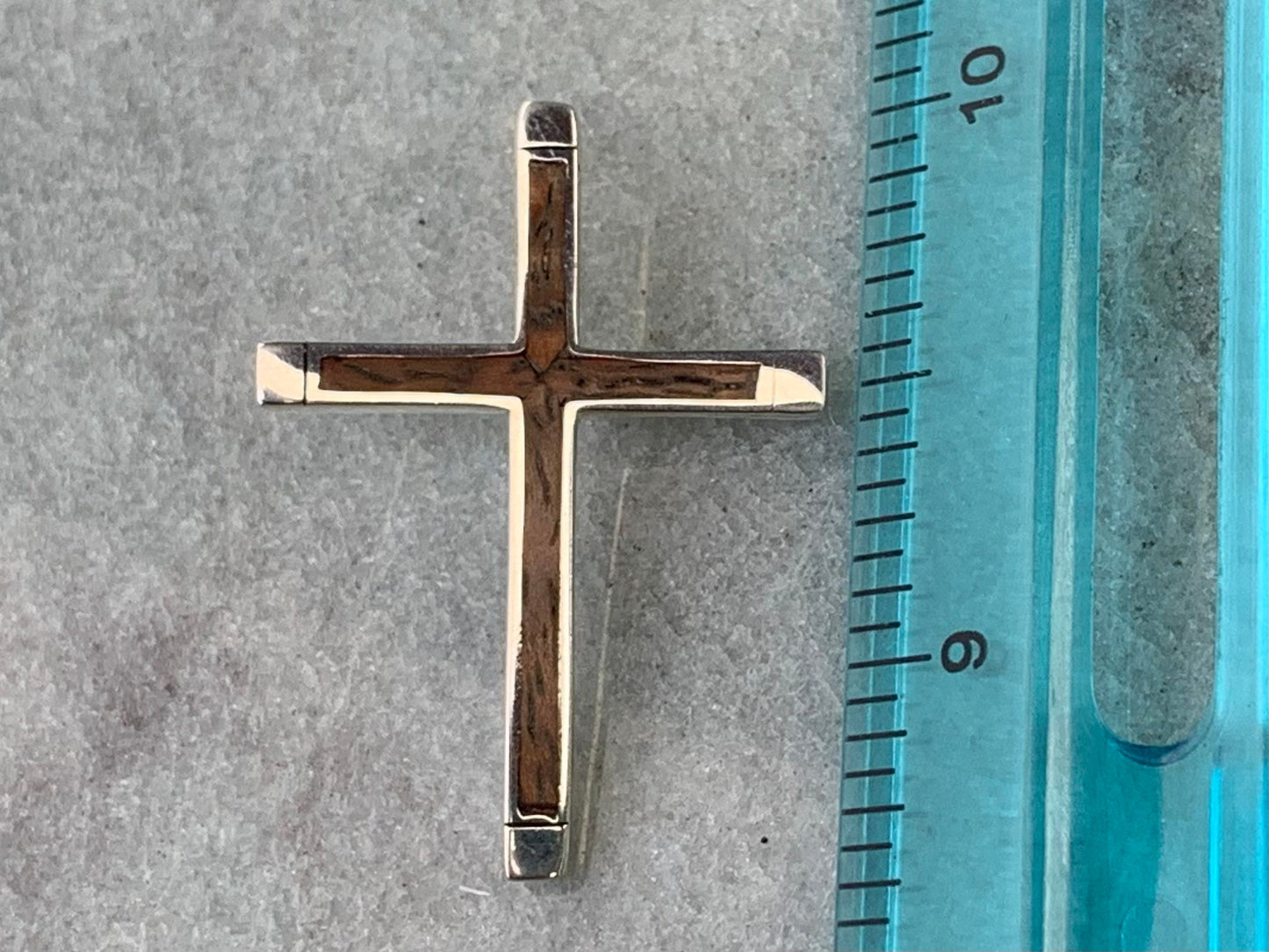 Cross Necklace Pendant. Sterling Silver, Hawaiian Koa Wood.