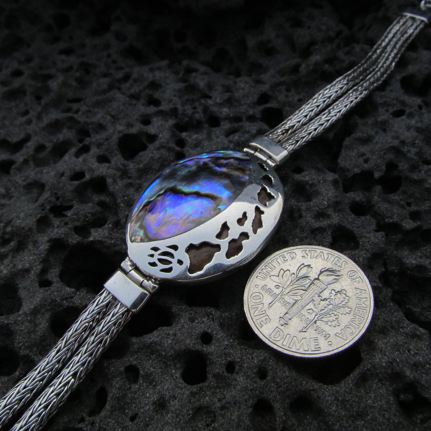 Hawaii Islands and Turtle Handmade Bracelet | Abalone Shell | Hawaiian Koa Wood | Paua Shell | Sterling Silver