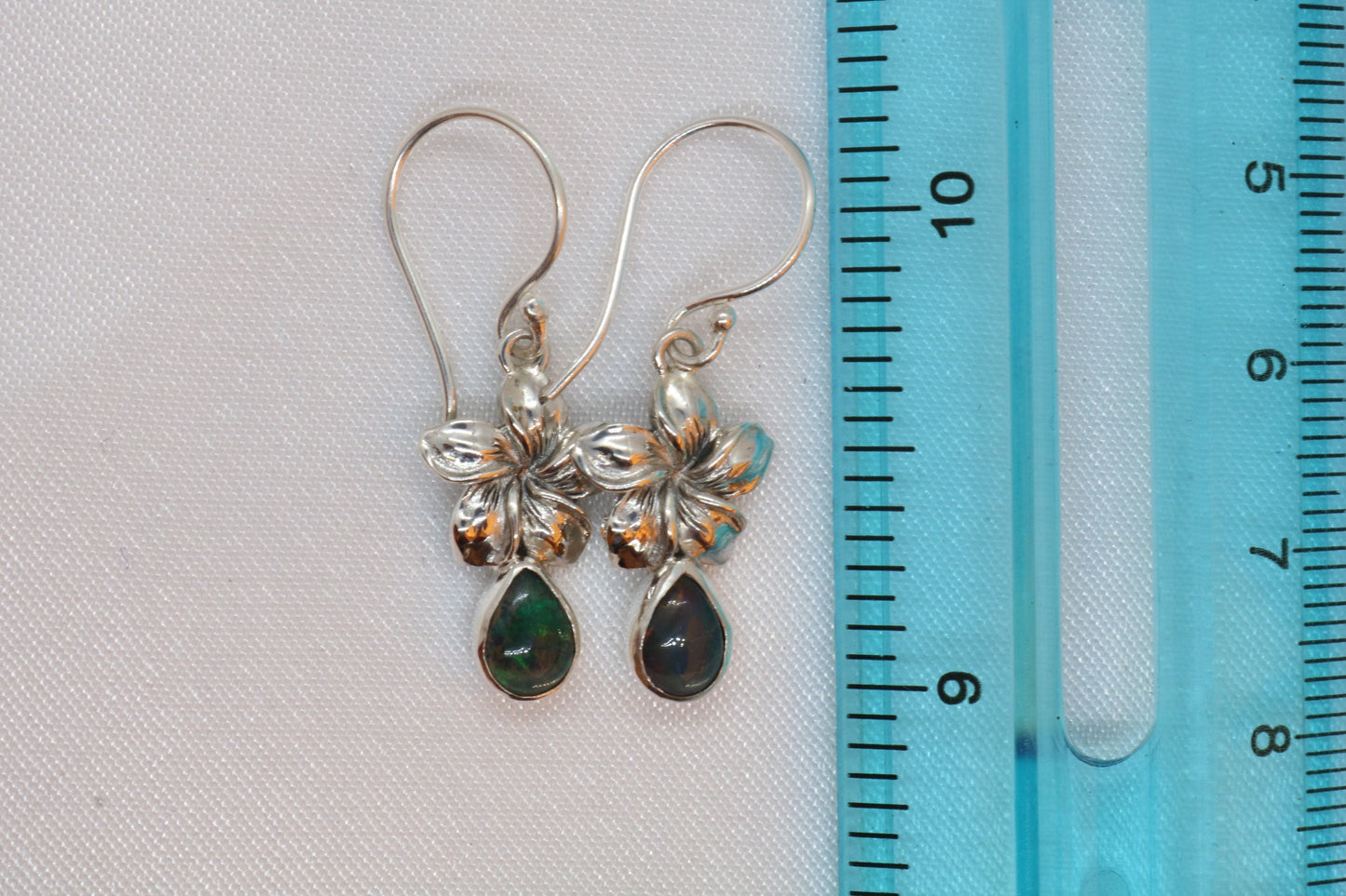 Opal Plumeria Flowers Silver Earrings