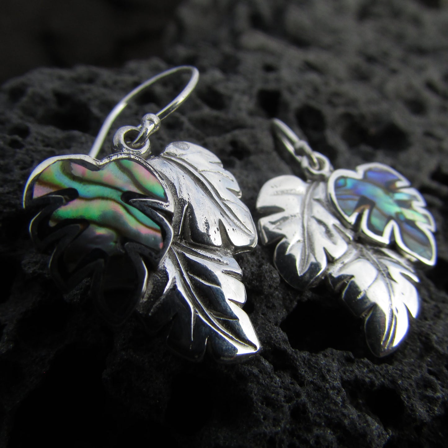 Monstera Leaf Earrings | Paua Shell | Sterling Silver | Ocean | Beach | Gift | Jewelry | Handmade | Unique