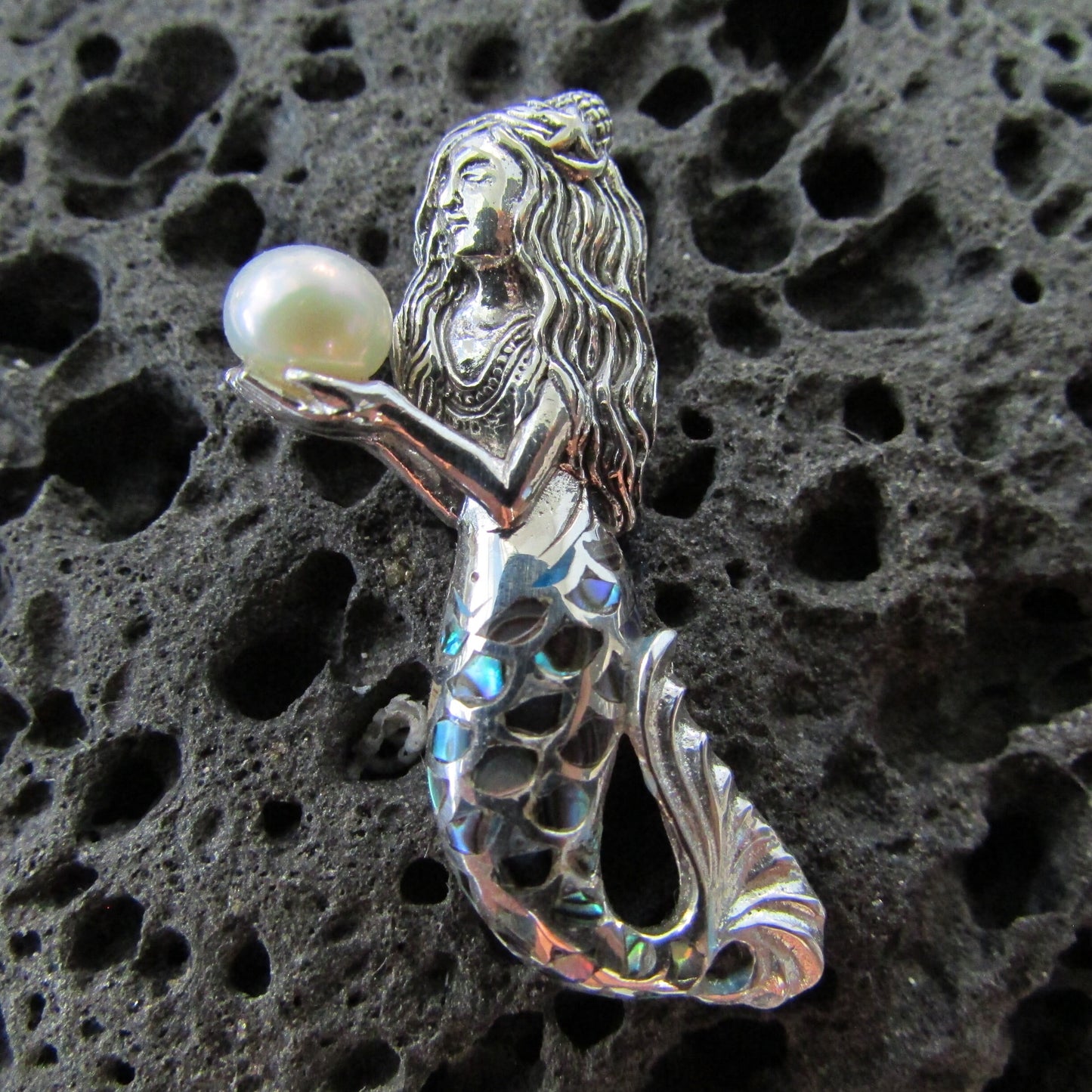 Mermaid Necklace Pendant | Pearl | Sterling Silver | Paua Shell | Abalone Shell | Ocean | Beach | Gift | Jewelry | Handmade | Unique