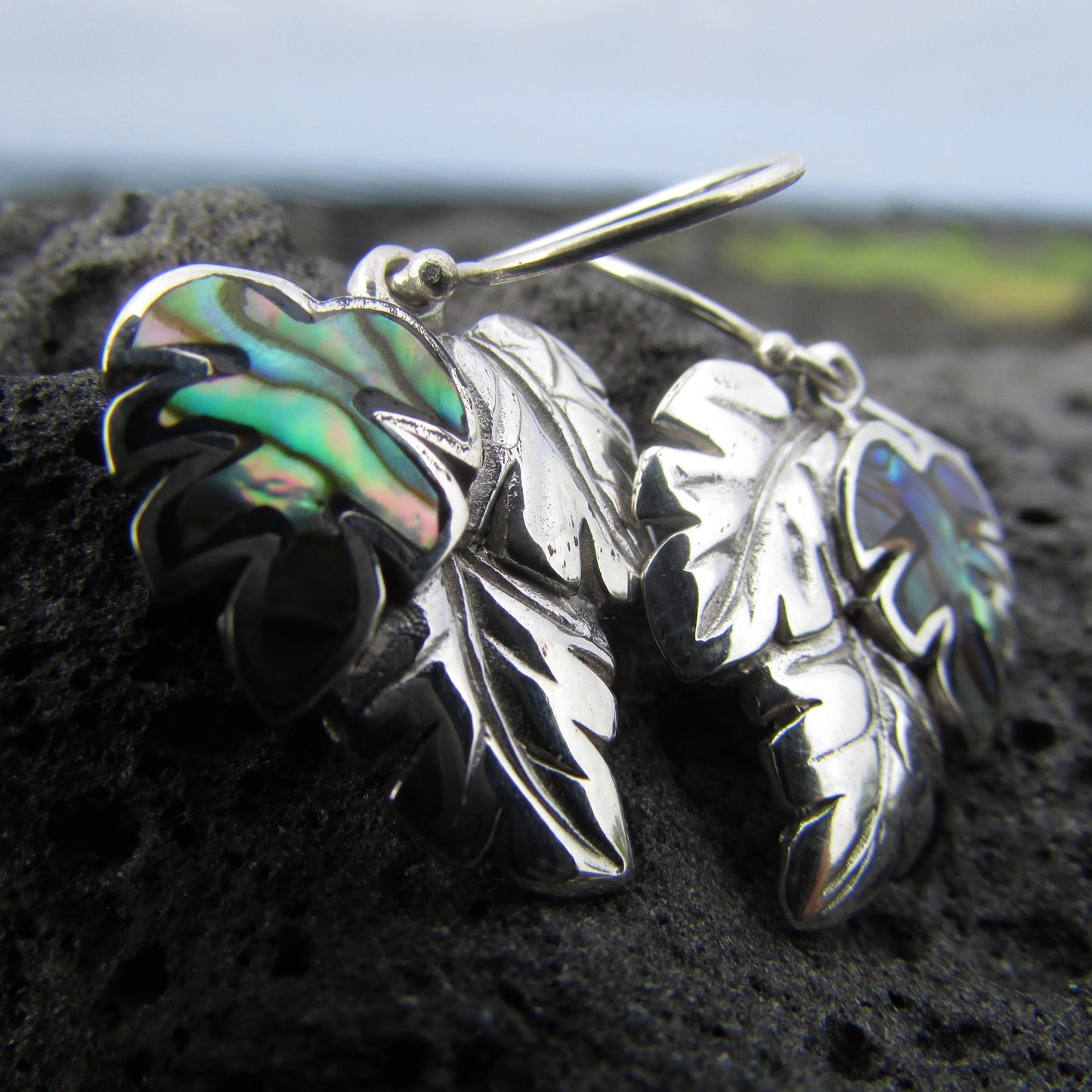 Monstera Leaf Earrings | Paua Shell | Sterling Silver | Ocean | Beach | Gift | Jewelry | Handmade | Unique