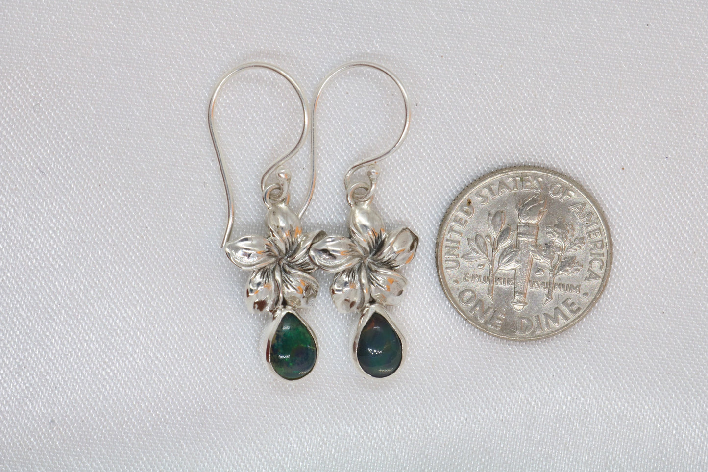 Opal Plumeria Flowers Silver Earrings