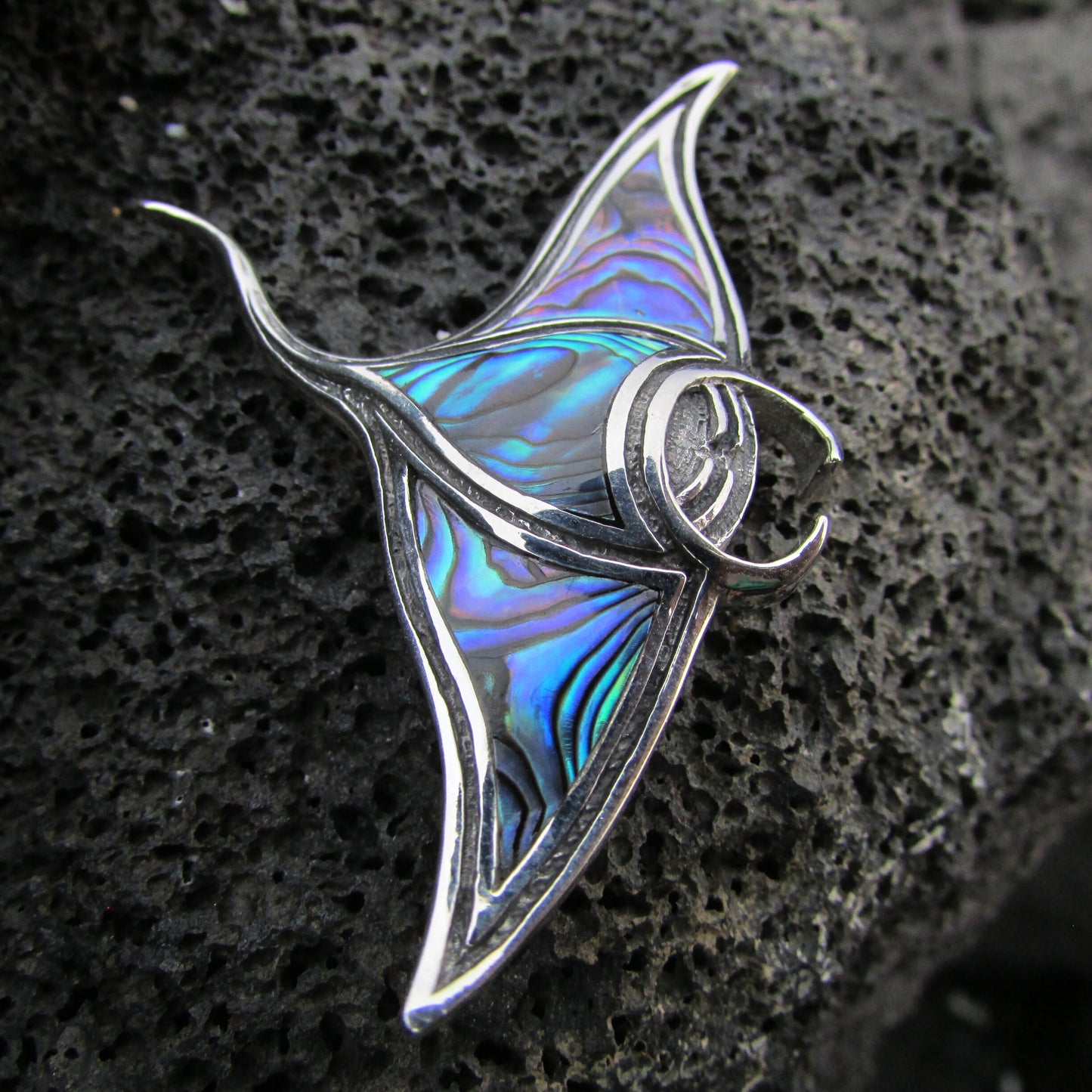 Manta Ray Necklace Pendant Handmade | Abalone | Paua Shell | Sterling Silver