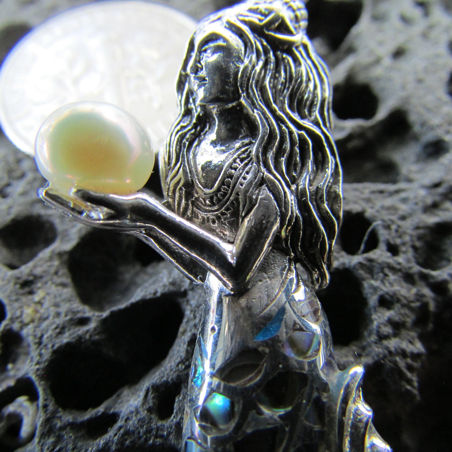 Mermaid Necklace Pendant | Pearl | Sterling Silver | Paua Shell | Abalone Shell | Ocean | Beach | Gift | Jewelry | Handmade | Unique