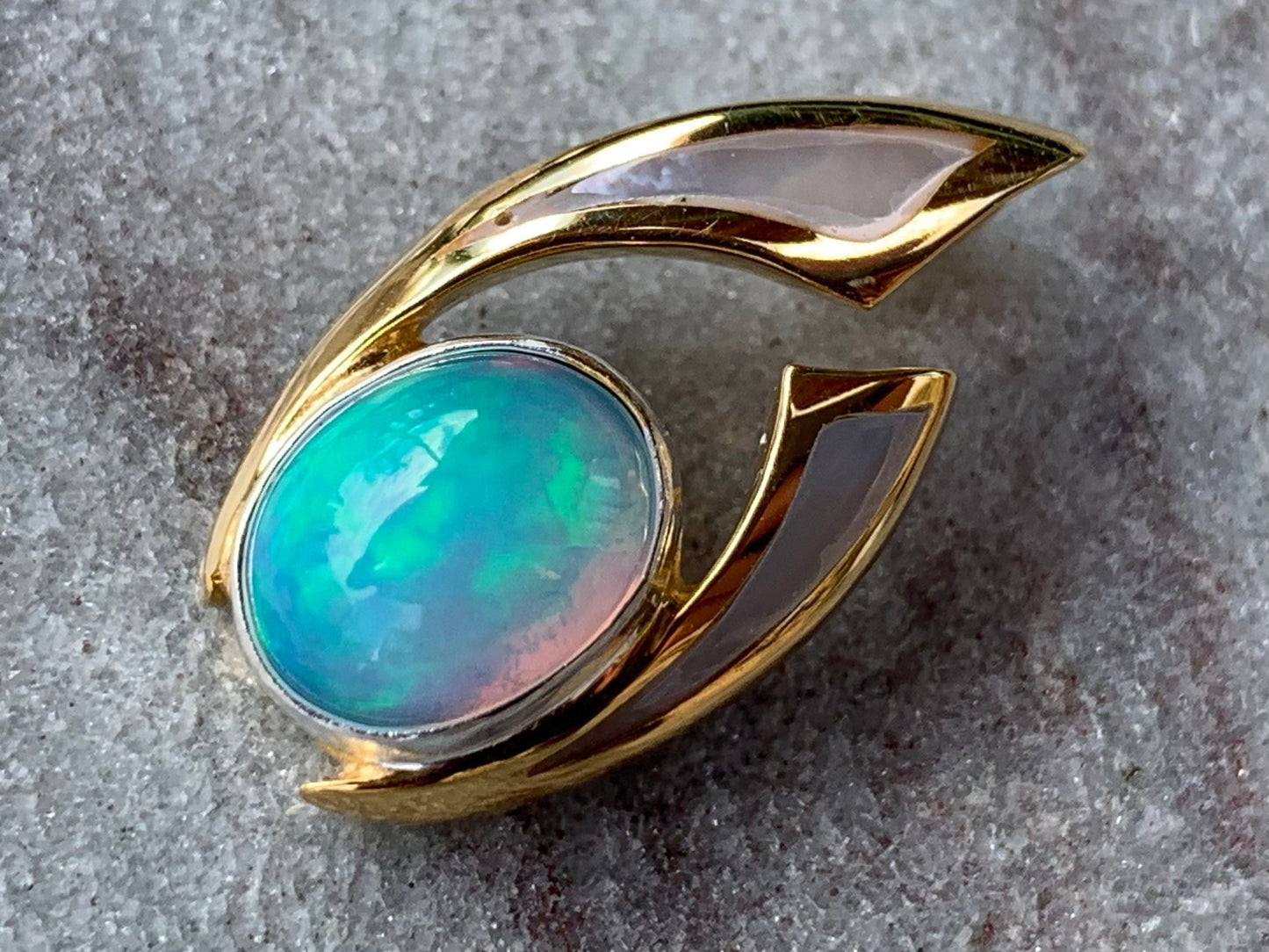 Opal Wave Hawaiian Nalu 18K Gold Vermeil Mother of Pearl Necklace Pendant