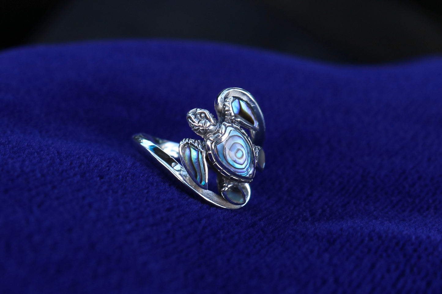 Turtle Ring Hawaiian Honu. Abalone Paua Shell. Sterling Silver.