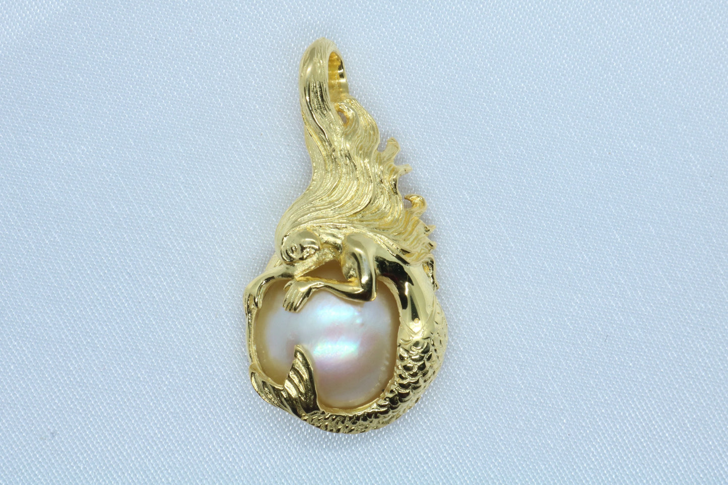 Mermaid 18k Gold Vermeil Mabe White Pearl Necklace Pendant